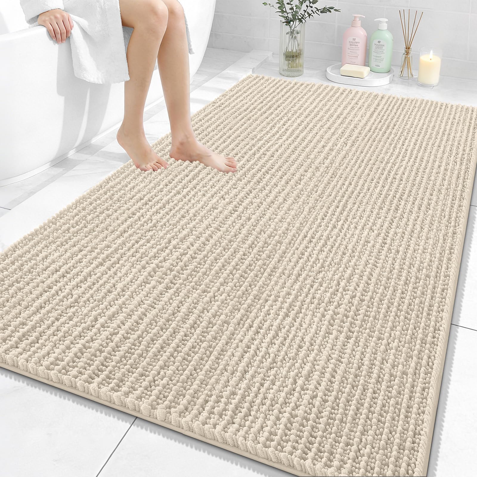 OLANLY Bathroom Rug Mat 30x20, Thick Soft and Absorbent Chenille Bath Mat, Non-Slip Rubber Backing, Machine Washable Quick Dry Bath Rugs for Tub Shower Floor, Home Decor Accessories, Grey