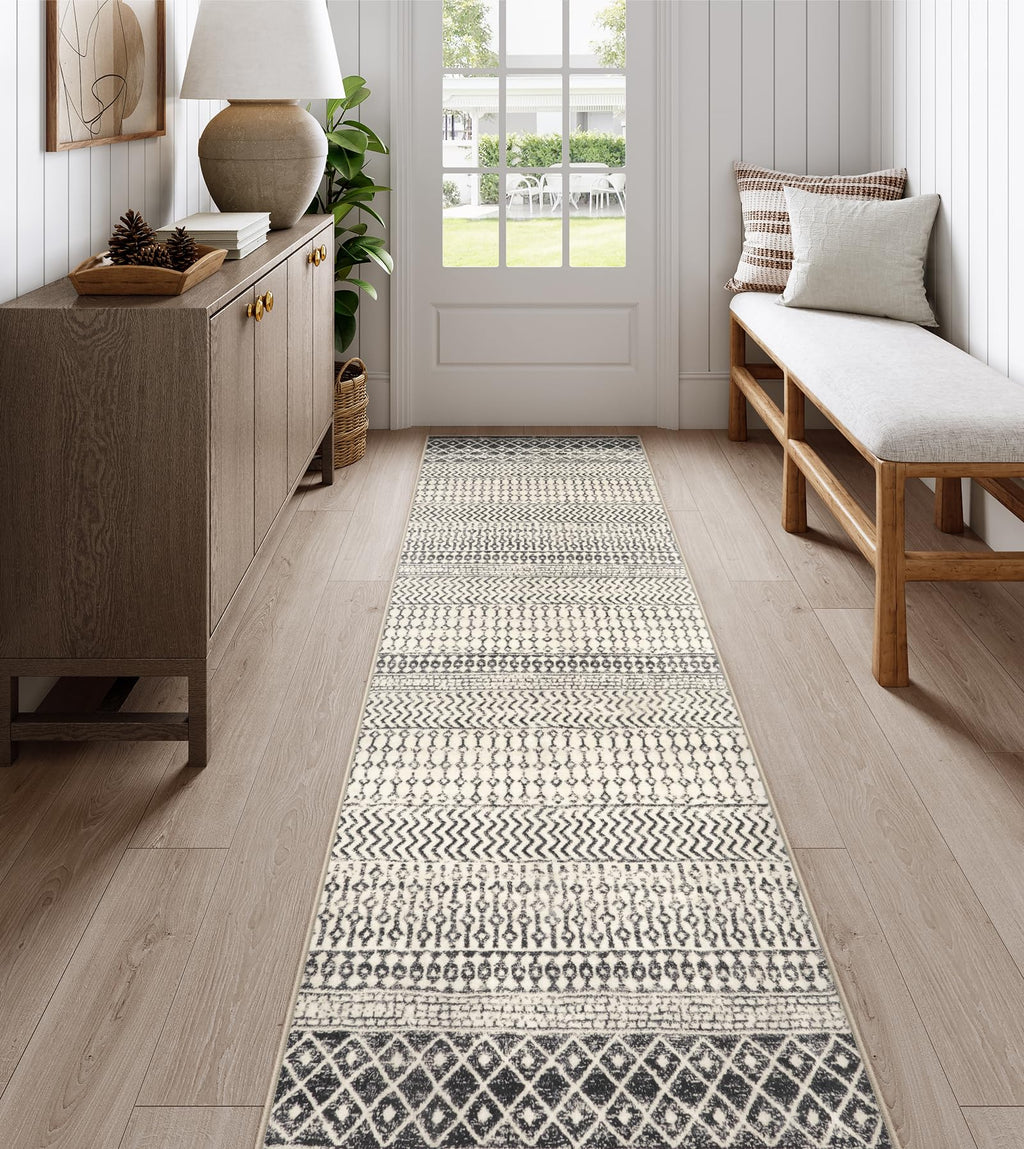 Moroccan Washable Rugs, 2x3 Light Grey Rug Non-Slip Small Distressed Entryway Rugs, Soft Low-Pile Bedroom Rug Indoor Doormat Carpet for Entryway Kitchen Bathroom