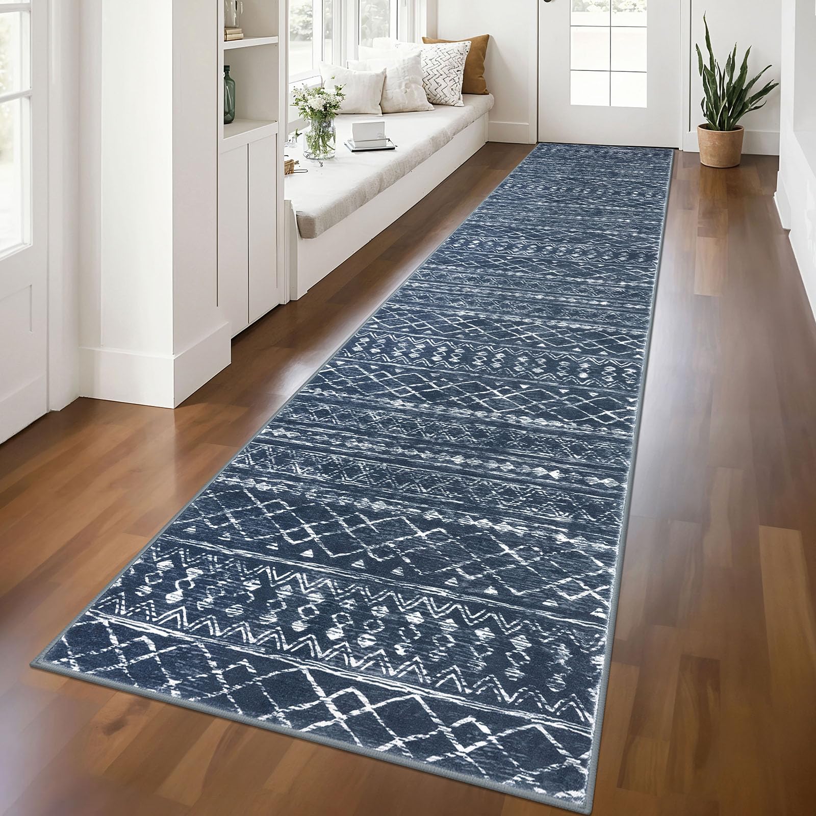 KUTA Washable Non-Slip Rugs for Entryway 2x3, Grey Moroccan Boho Small Area Rug, Ultra Soft Vintage Geometric Low-Pile Indoor Door Mat Floor Carpet for Indoor, Entrance, Kitchen, Bathroom, Bedroom