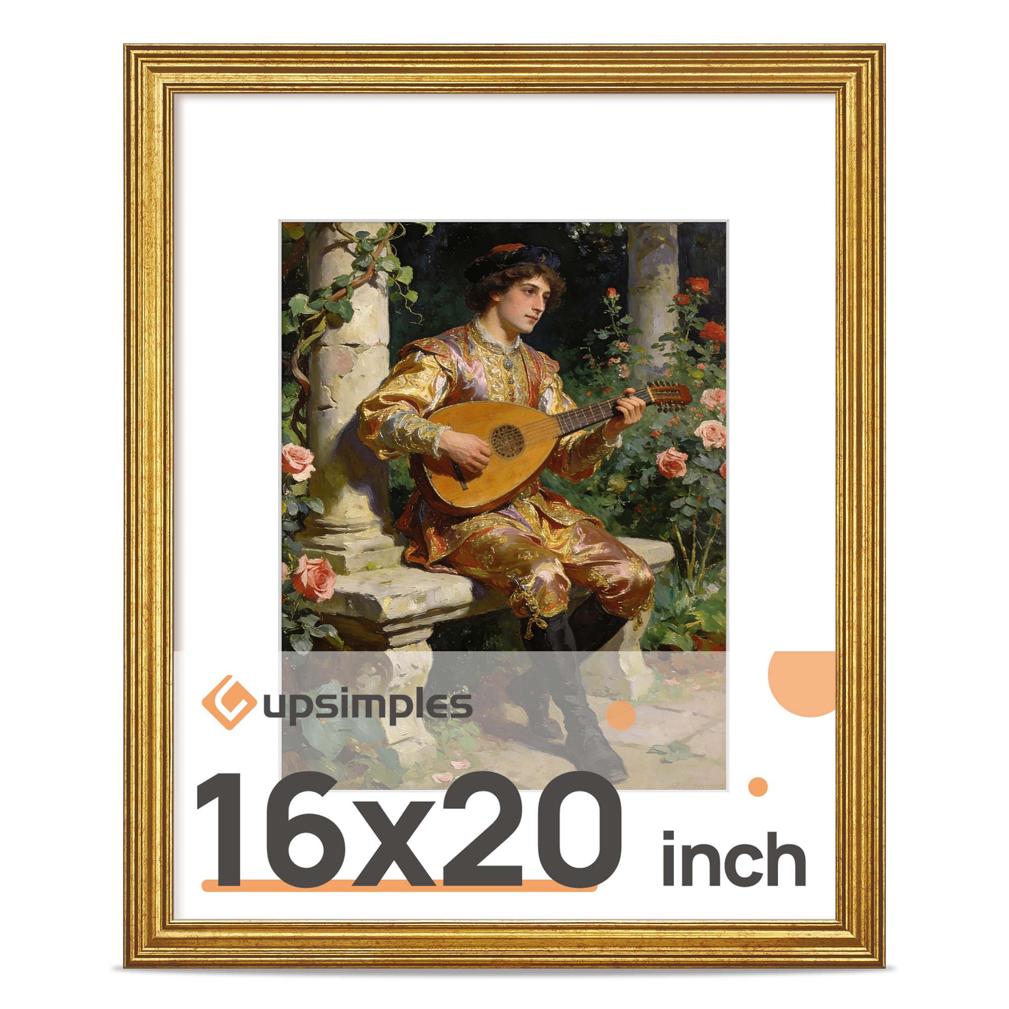 upsimples Vintage 8x10 Picture Frame, Antique Gold Frames Display 5x7 with Mat or 8 x 10 Without for Wall or Tabletop Decor, 1pack