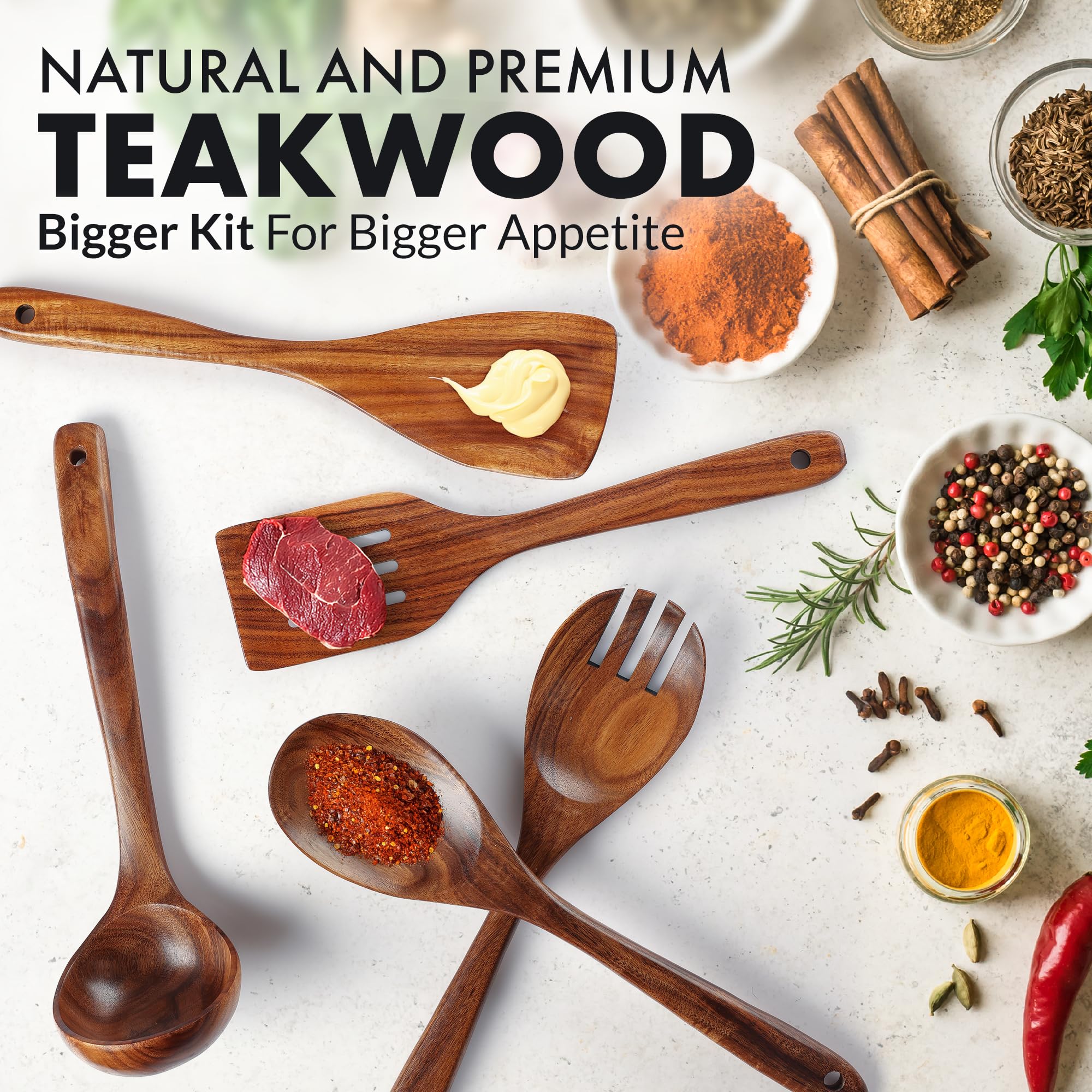 Zulay Kitchen 6 Piece Wooden Spoons for Cooking – Natural Teak Wooden Utensil Set, Easy to Clean, Durable, Smooth with Comfort Grip - Non Toxic Wooden Cooking Utensil Sets