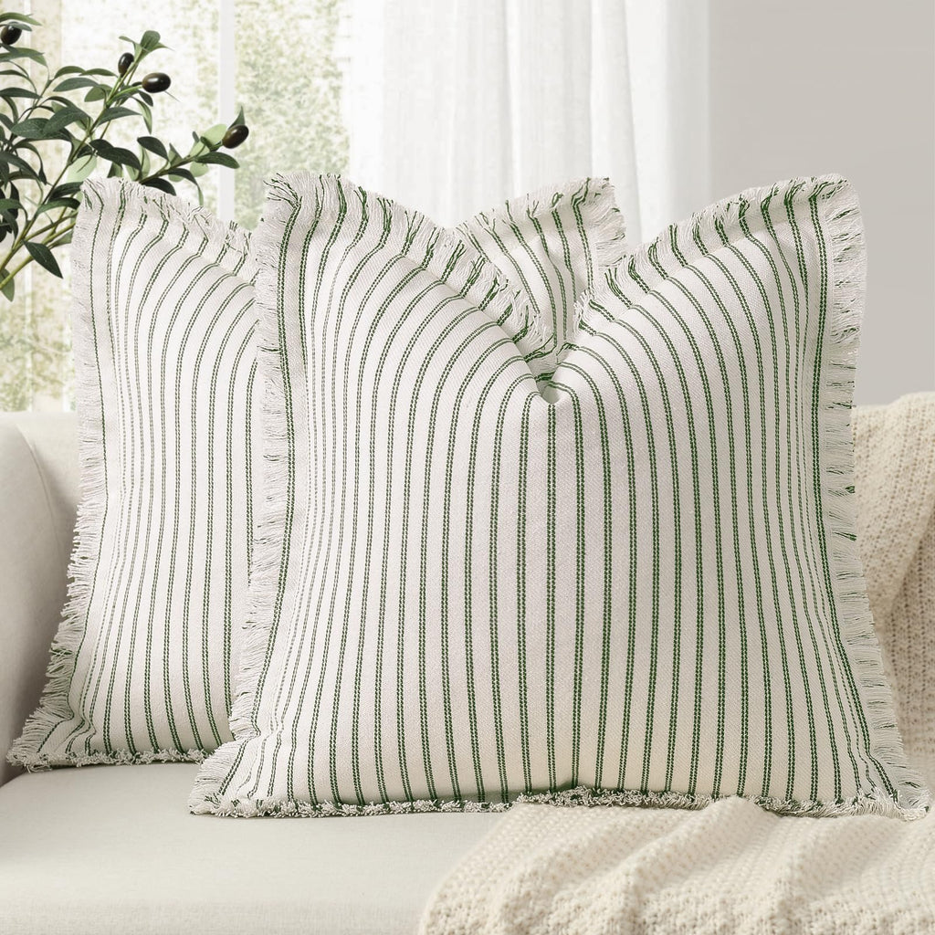 ZWJD Throw Pillow Covers 20x20 Set of 2 Striped Pillow Covers with Fringe Chic Cotton Decorative Pillows Square Cushion Covers for Sofa Couch Bed Living Room Farmhouse Decor, (Gray)