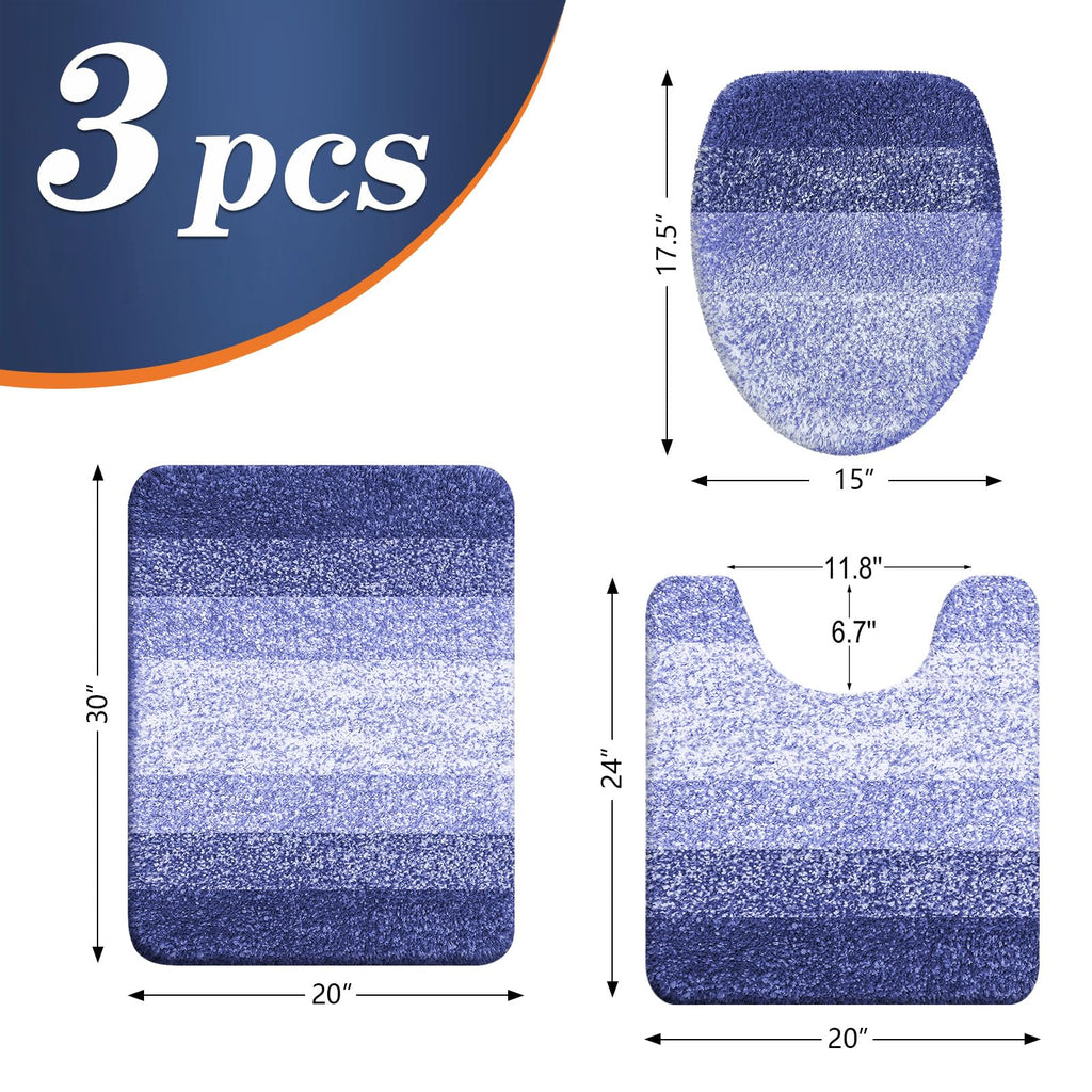 OLANLY Bathroom Rugs Sets 3 piece, Soft Microfiber Absorbent Bath Mat, U-Shaped Contour Toilet Mat and Toilet Lid Cover, Quick Dry, Machine Washable, Toilet Cover and Rug Set for Bathroom, Grey