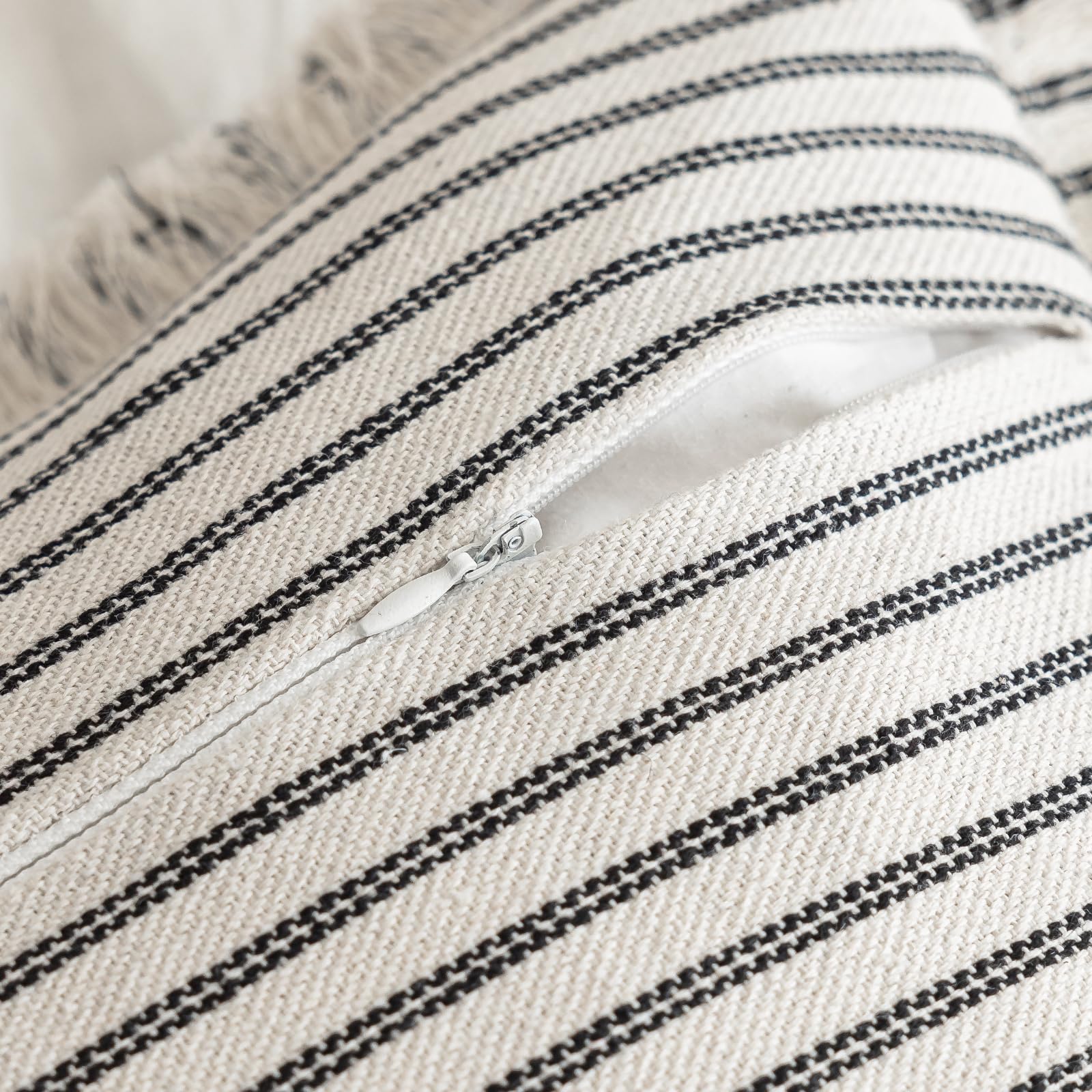 YEENAASY Throw Pillow Covers 20x20 Set of 2 Striped Fringe Pillow Cover Farmhouse Cushion Covers with Tassel Neutral Boho Pillows Decorative Square Pillowcase for Couch Sofa Bed, Black