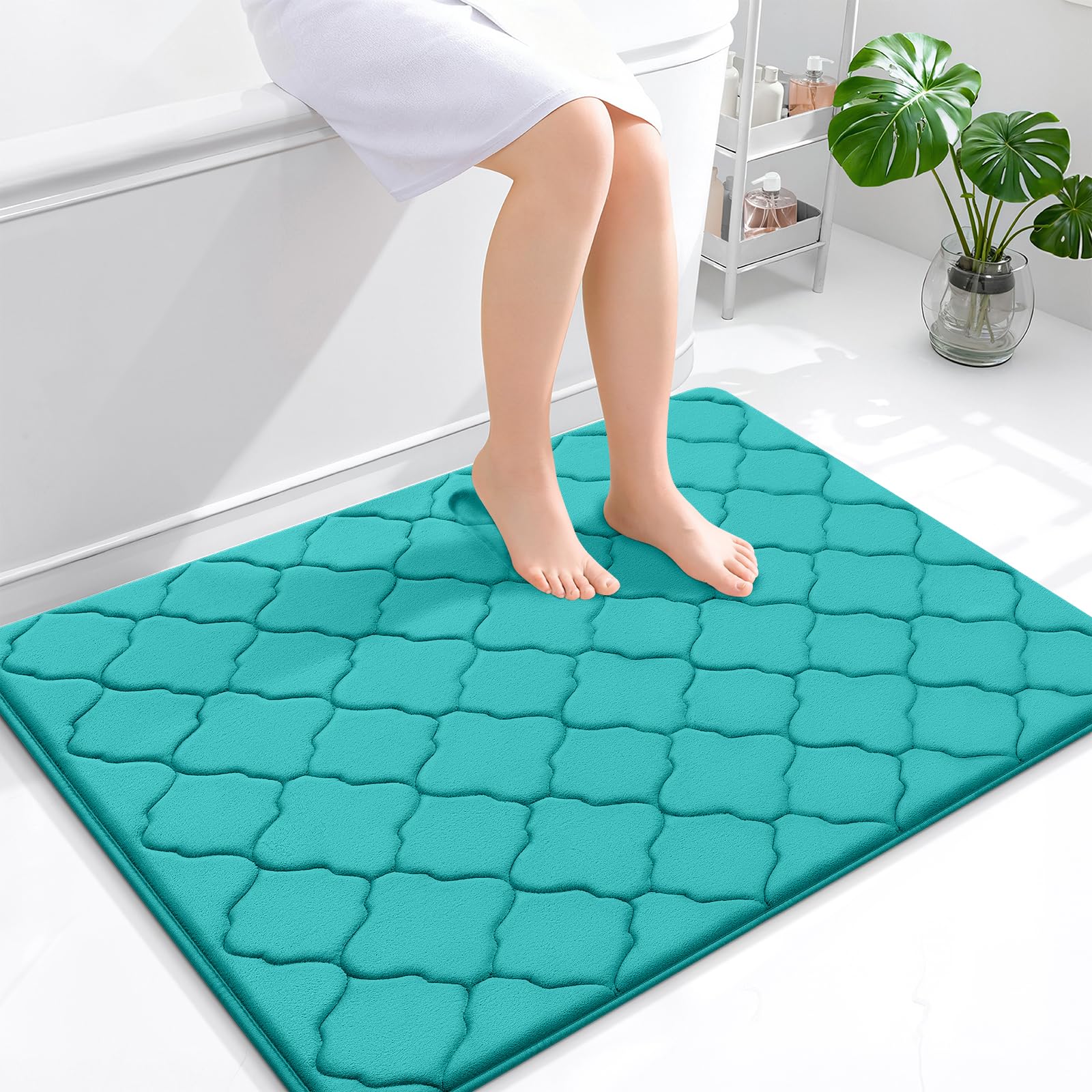 OLANLY Memory Foam Bath Mat Rug 24x16, Ultra Soft and Absorbent Bathroom Rugs, Non-Slip, Comfortable, Machine Washable Bath Carpet for Bathroom Floor, Tub, Shower and Home Decor Accessories, Black