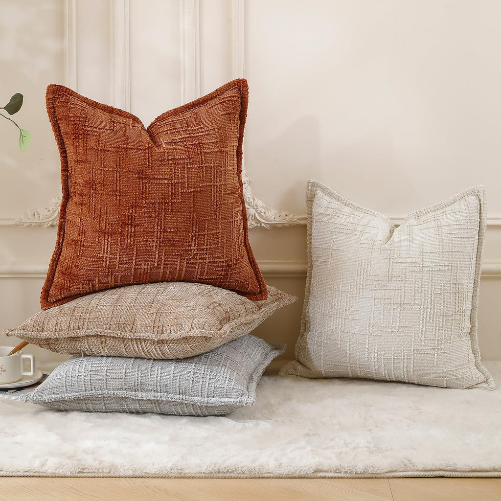 HPUK Decorative Throw Pillow Covers Set of 4 Square Couch Pillows Linen Cushion Cover for Couch Sofa Living Room, 18"x18" inches, Blue