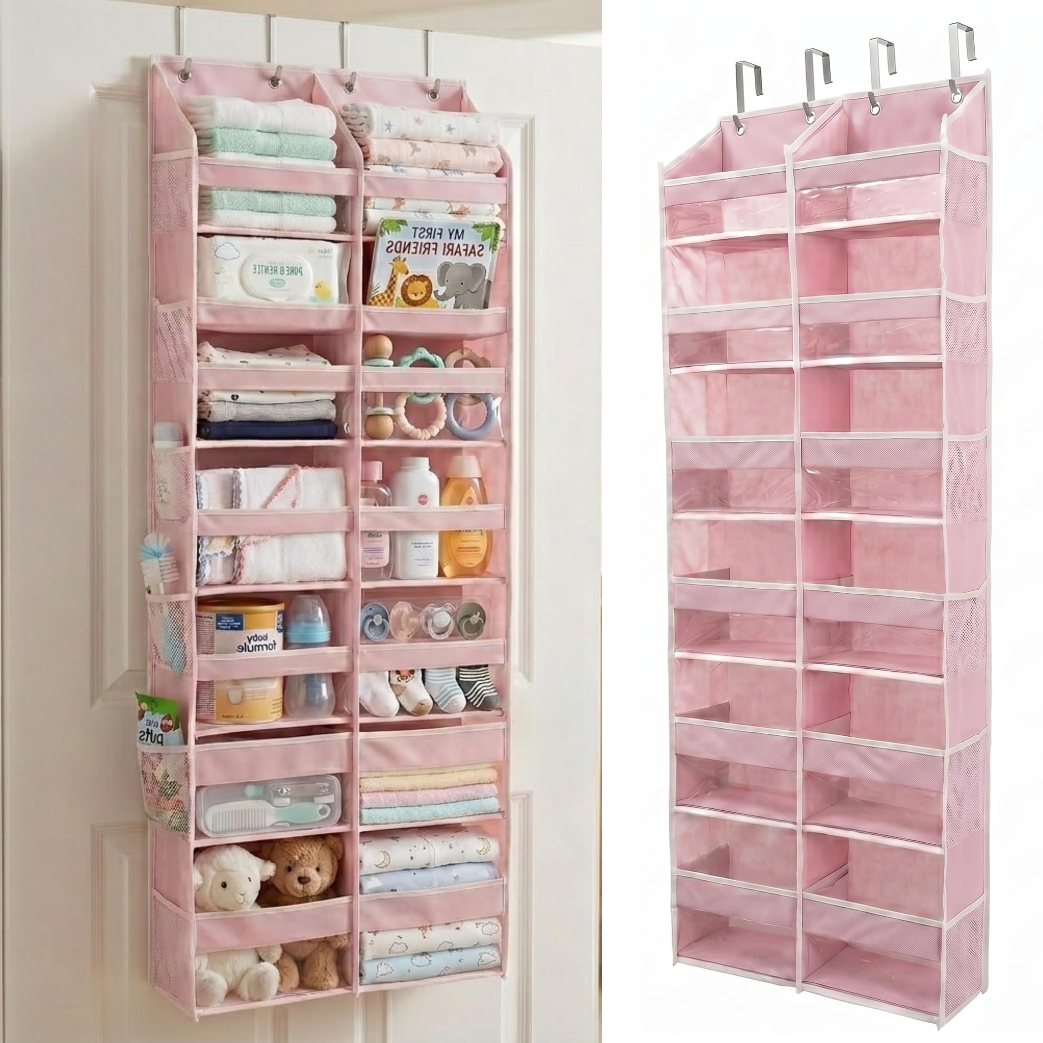 HOMELUX THEORY UPGRADED 6 Tiers Over The Door Organizer Hanging - 100D EXTRA THICK & 50lbs HUGE CAPACITY, 12 Side Mesh Pockets Over The Door Shoe Organizer, Hanging Closet Organizer (Ivory, 1pc)