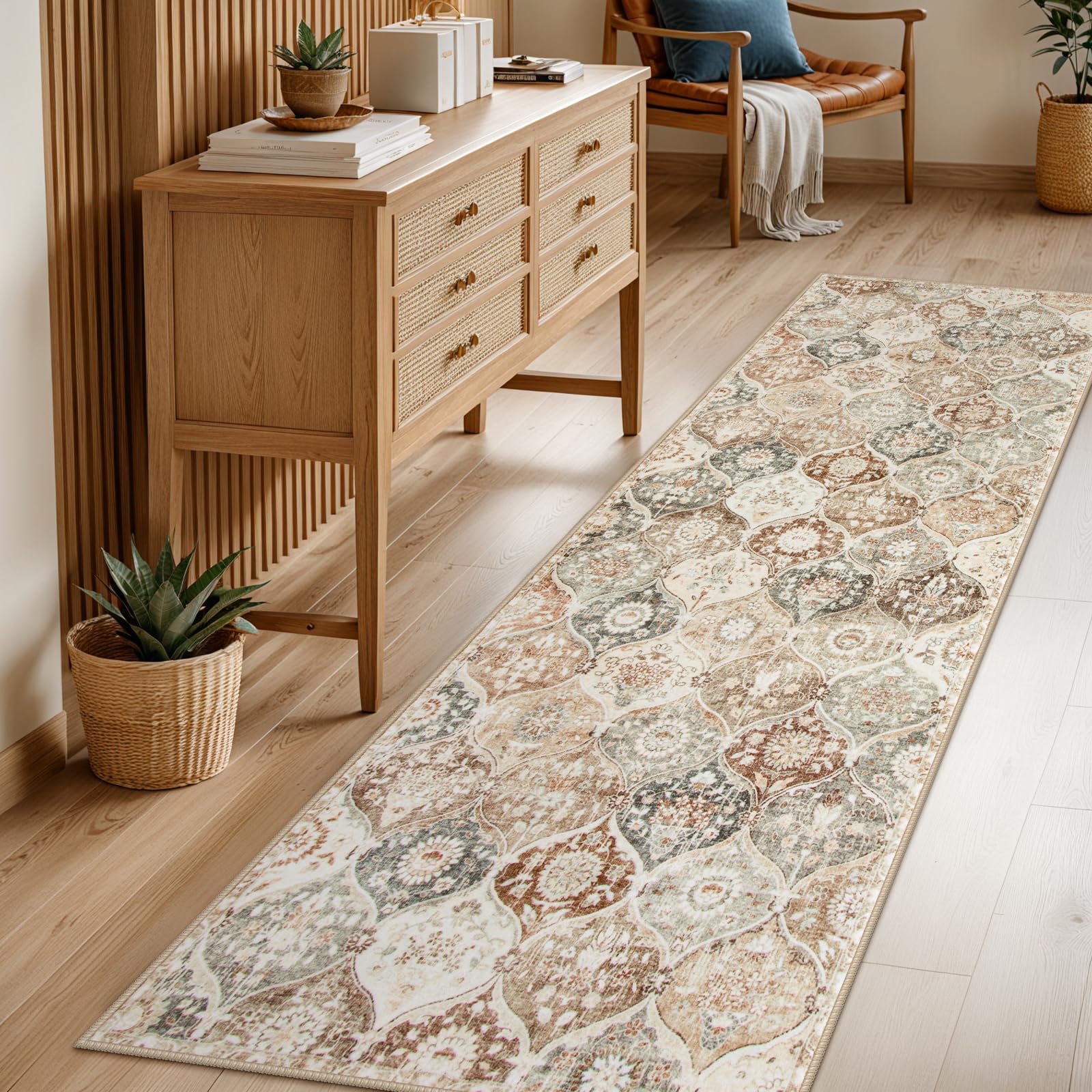 Lahome Moroccan Trellis Washable Rug, 2x3 Kitchen Rugs for Entryway Bathroom, Non-Slip Indoor Door Mat Ultra-Thin, Small Oriental Throw Carpet for Bedroom Entry Elise, Cream/Multi