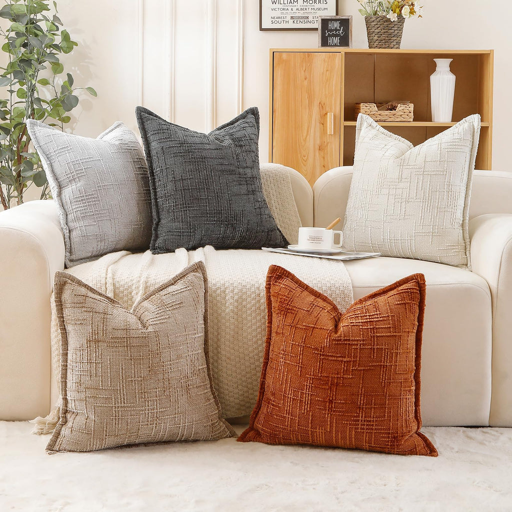 HPUK Decorative Throw Pillow Covers Set of 4 Square Couch Pillows Linen Cushion Cover for Couch Sofa Living Room, 18"x18" inches, Blue