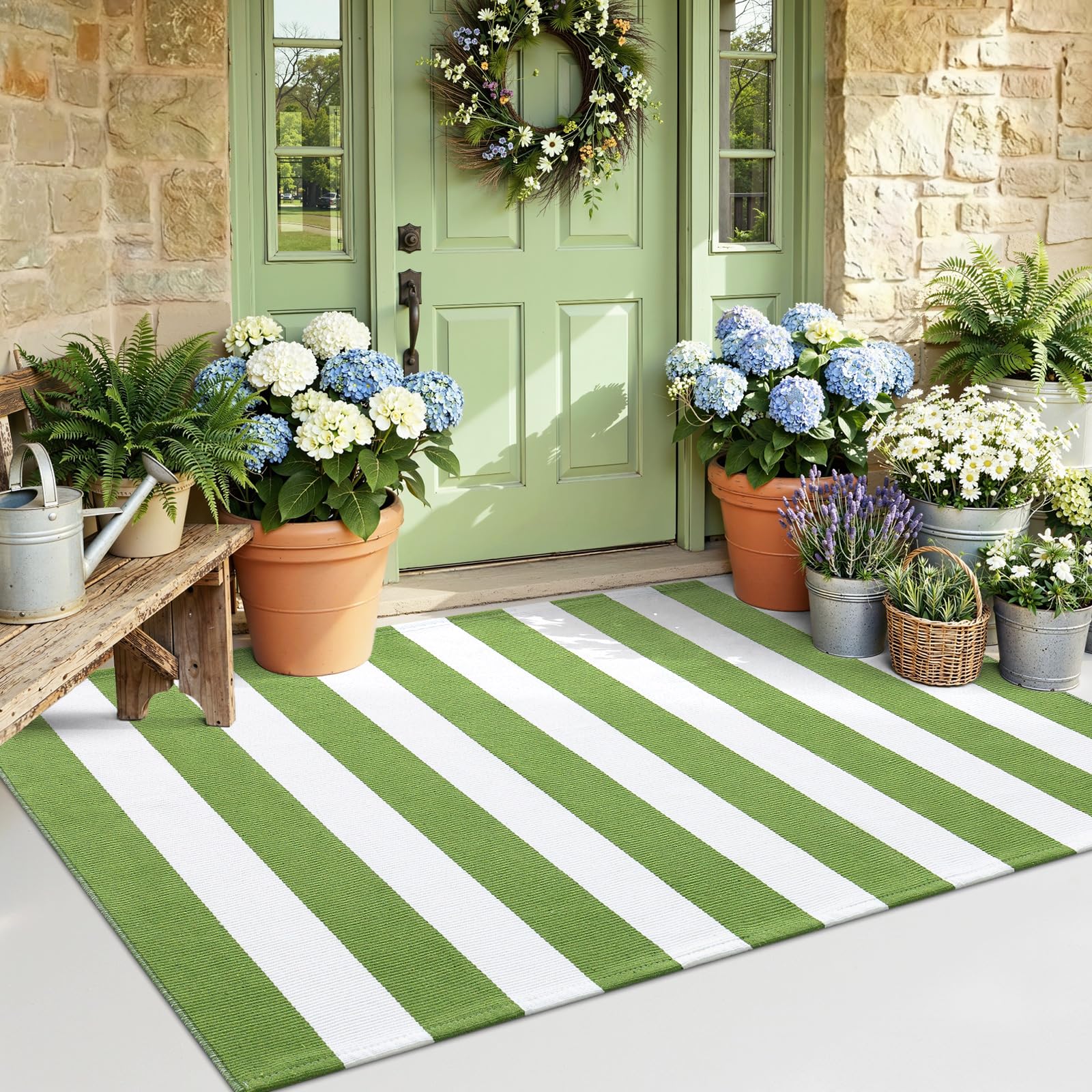 OLANLY Black and White Striped Rug 2'4" x 3'7" (27.5" x 43") – Washable Cotton Indoor Outdoor Doormat for Front Door, Entryway, Kitchen, Porch, Patio Decor