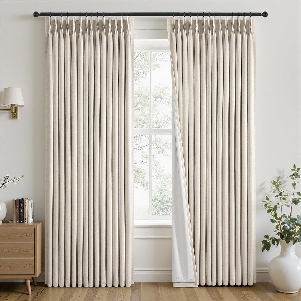 Topfinel 84 Inch Long Natural Blackout Curtains for Bedroom Livingroom, Farmhouse Back Tab Pinch Pleated Drapes for Track System,Neutral Linen Ambiance & Privacy Drapes Natural 52" W*84" L