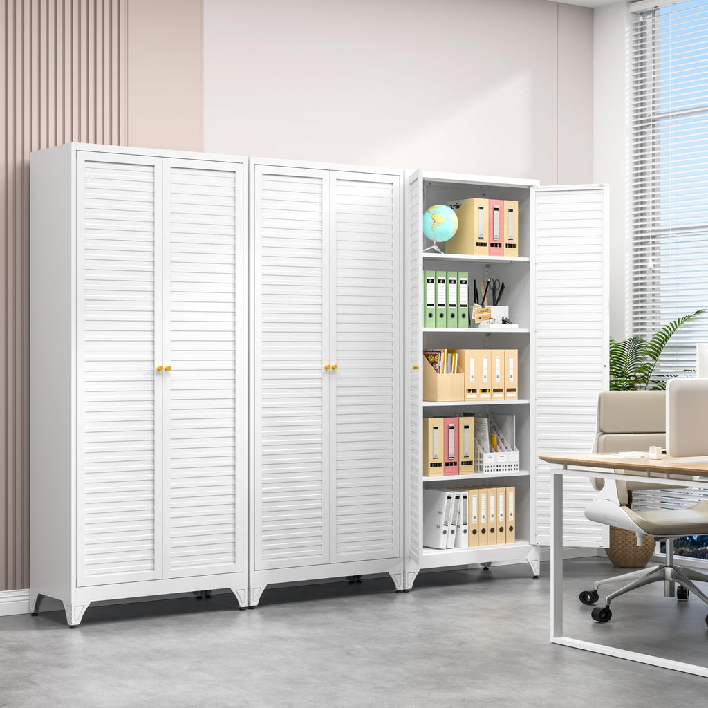 Polup White Kitchen Pantry Cabinet, 71 Inch Tall Metal Storage Cabinet with Doors and Shelves, Pantry Cabinets for Kitchen Storage, Freestanding Cupboard for Living, Dining Room, Assemble Required