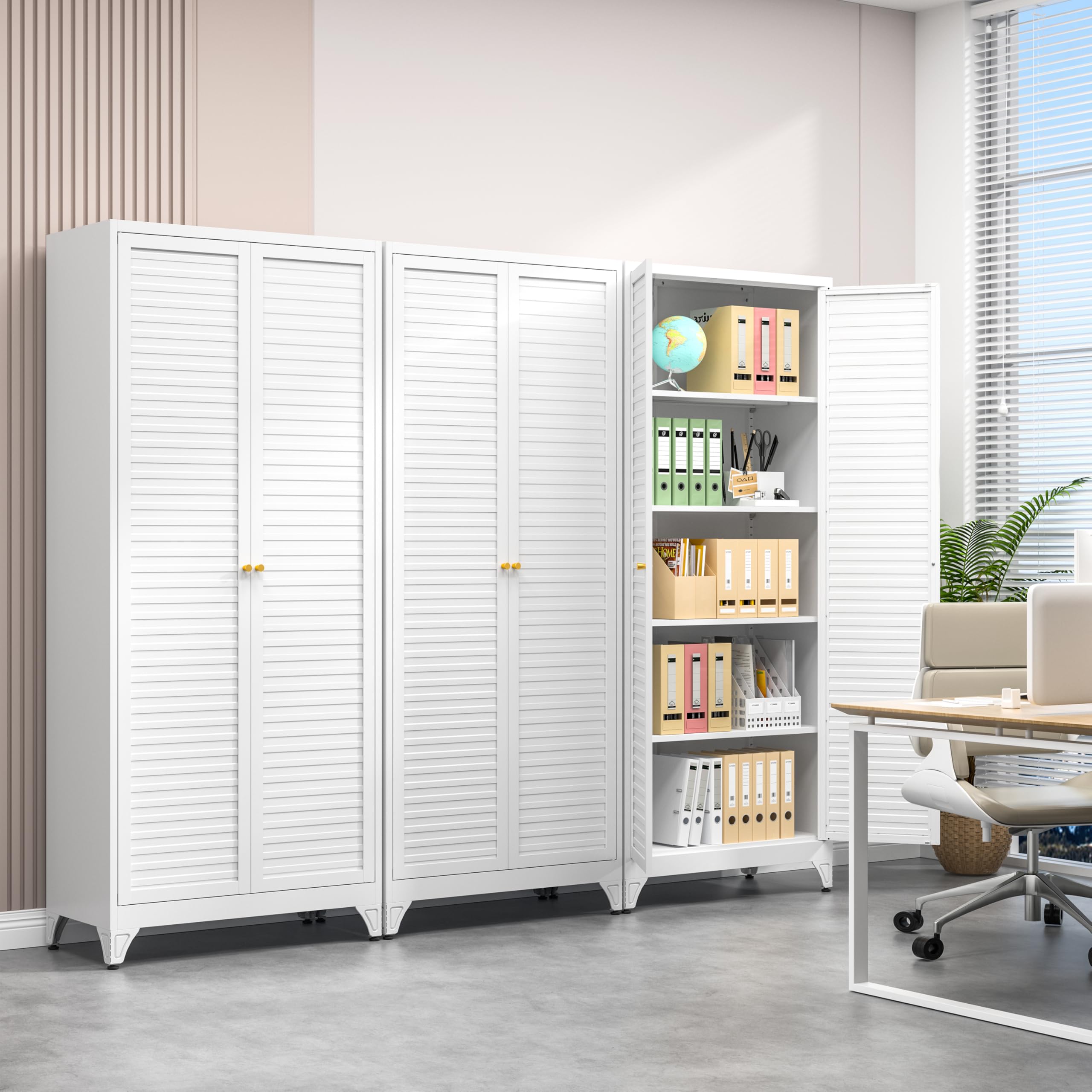Polup White Kitchen Pantry Cabinet, 71 Inch Tall Metal Storage Cabinet with Doors and Shelves, Pantry Cabinets for Kitchen Storage, Freestanding Cupboard for Living, Dining Room, Assemble Required