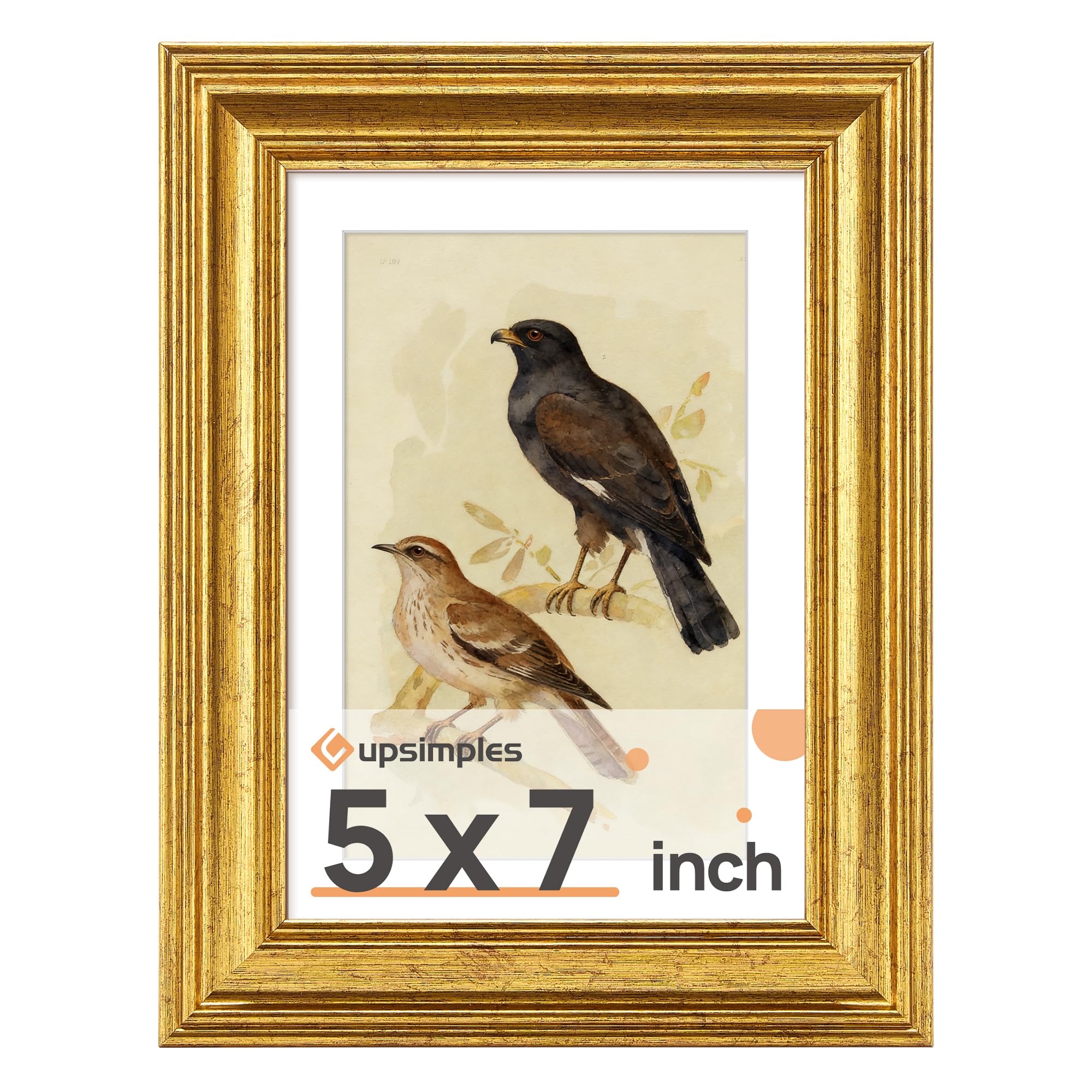 upsimples Vintage 8x10 Picture Frame, Antique Gold Frames Display 5x7 with Mat or 8 x 10 Without for Wall or Tabletop Decor, 1pack
