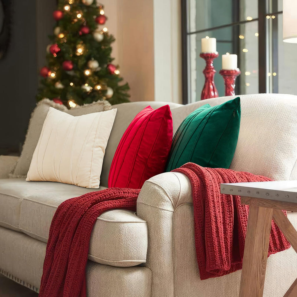 Topfinel Christmas Decorative Throw Pillow Covers 20 X 20 Inch,Soft Solid Velvet Pillow Covers Cushion Case for Sofa Bedroom 50 X 50 Cm (Pack of 2) Emerald Green