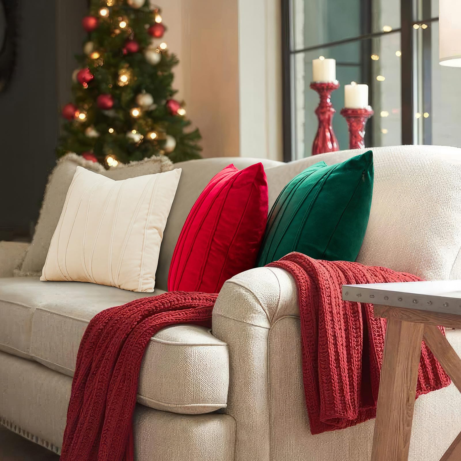 Topfinel Christmas Decorative Throw Pillow Covers 20 X 20 Inch,Soft Solid Velvet Pillow Covers Cushion Case for Sofa Bedroom 50 X 50 Cm (Pack of 2) Emerald Green
