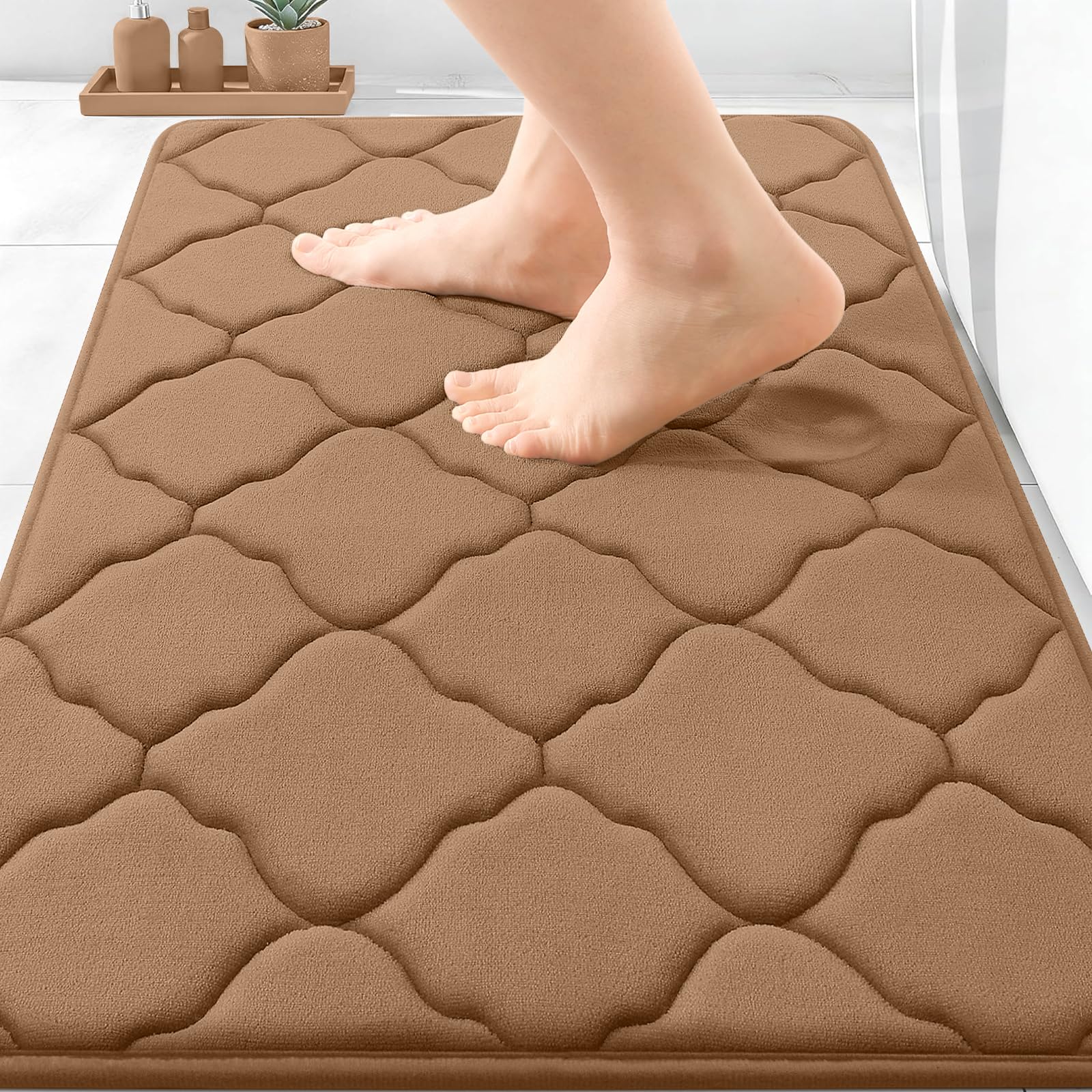 OLANLY Memory Foam Bath Mat Rug 24x16, Ultra Soft and Absorbent Bathroom Rugs, Non-Slip, Comfortable, Machine Washable Bath Carpet for Bathroom Floor, Tub, Shower and Home Decor Accessories, Black