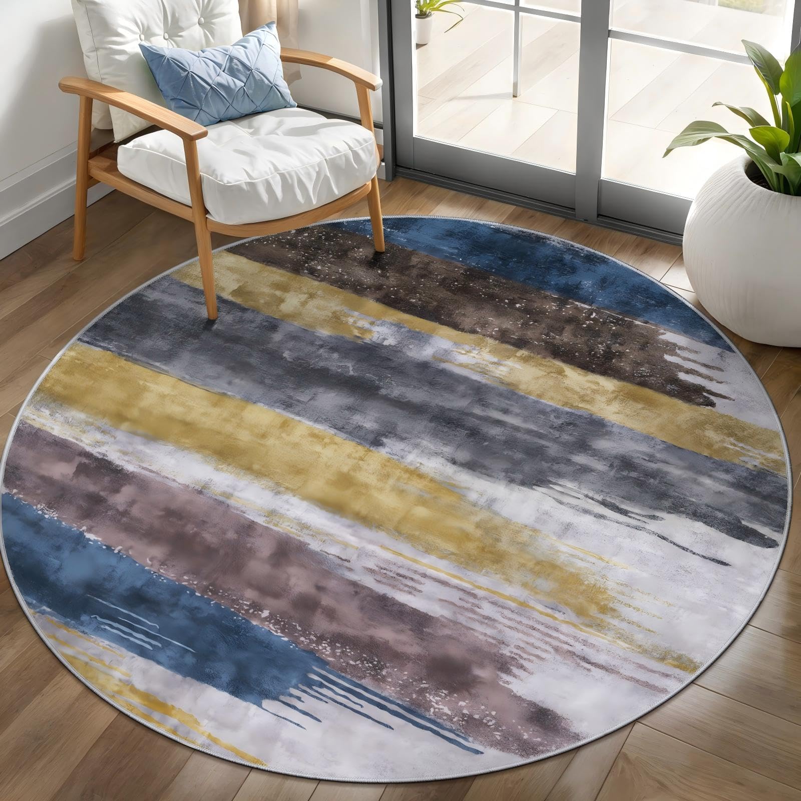 Ciicool Modern Abstract Area Rug 2x3 Washable Small Entryway Rug, Non-Slip Low Pile Throw Rug, Foldable Kitchen Bathroom Rugs, Blue Grey Floor Carpet for Entrance Living Room Bedroom Indoor Doormat