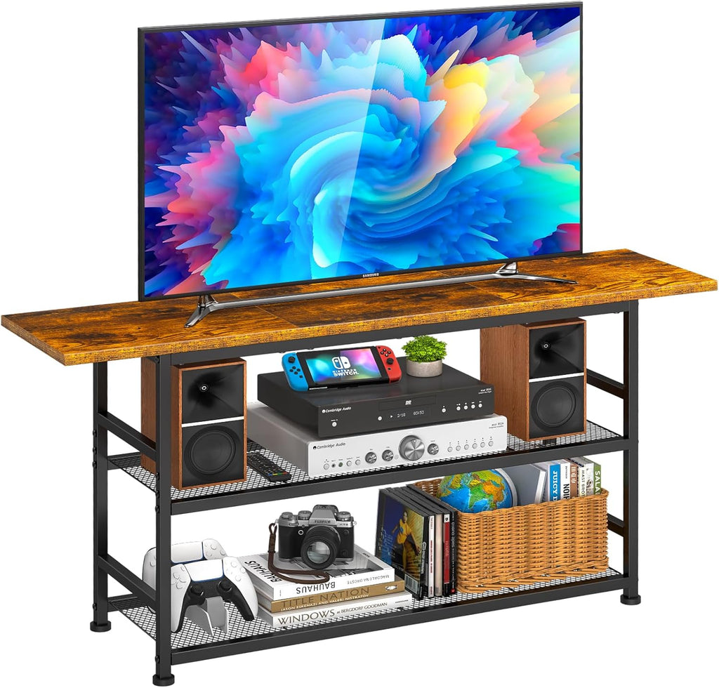 ThreeHio TV Stand for TVs up to 55 Inch TV, Entertainment Center with 3 Tier Open Storage Shelves, Media Console Table for Living Room, Bedroom, Rustic Brown