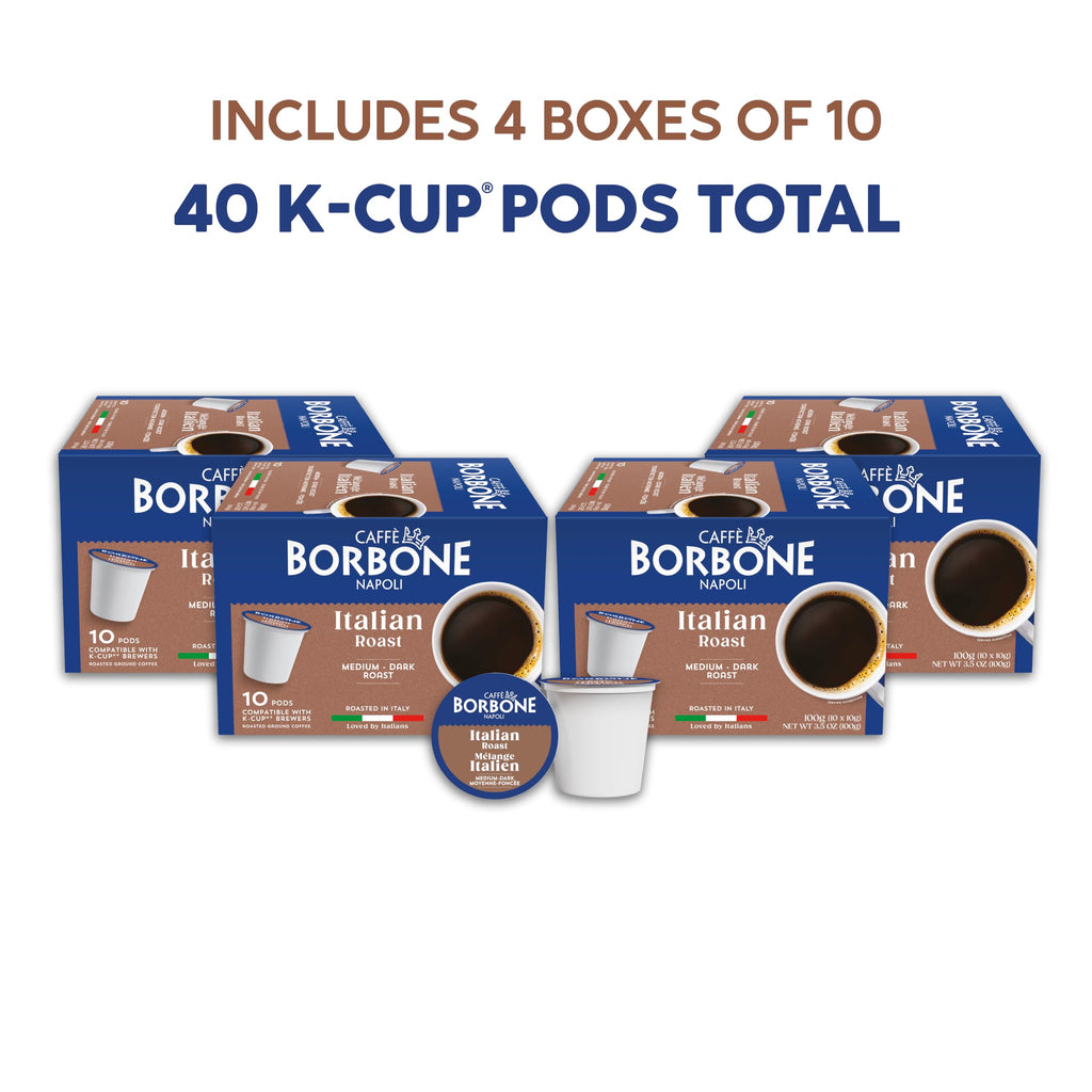 Caffè Borbone Italian Roast Coffee (60 Count) – Medium Dark Roast, Arabica & Robusta Blend, Roasted in Italy for a Bold, Smooth Taste – Single Serve Coffee Pods Compatible with K-Cup Brewers