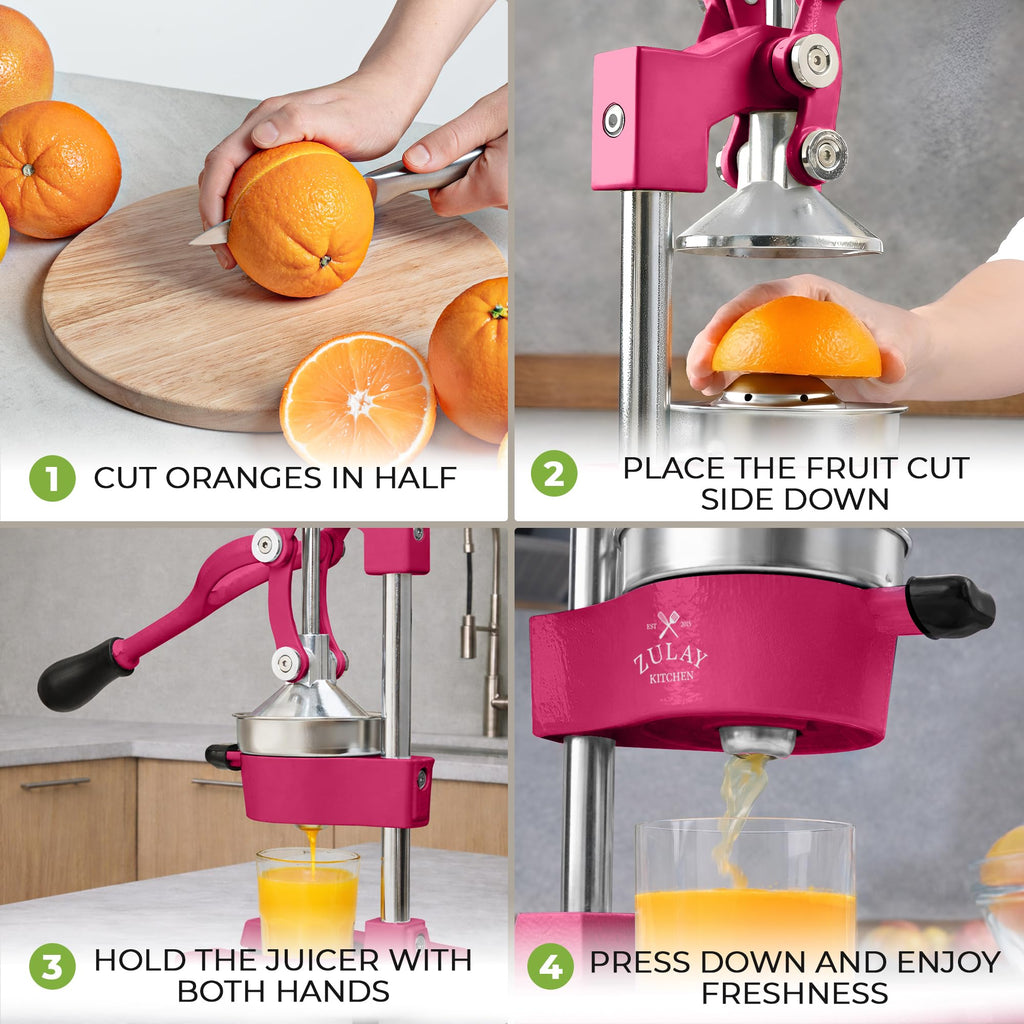 Zulay Kitchen Cast Iron Juicer - Easy-to-Clean Heavy-Duty Manual Juicer, Professional Citrus Juicer - Stainless Steel Lemon Squeezer - Manual Citrus Press & Orange Squeezer - Orange Juicer (Black)