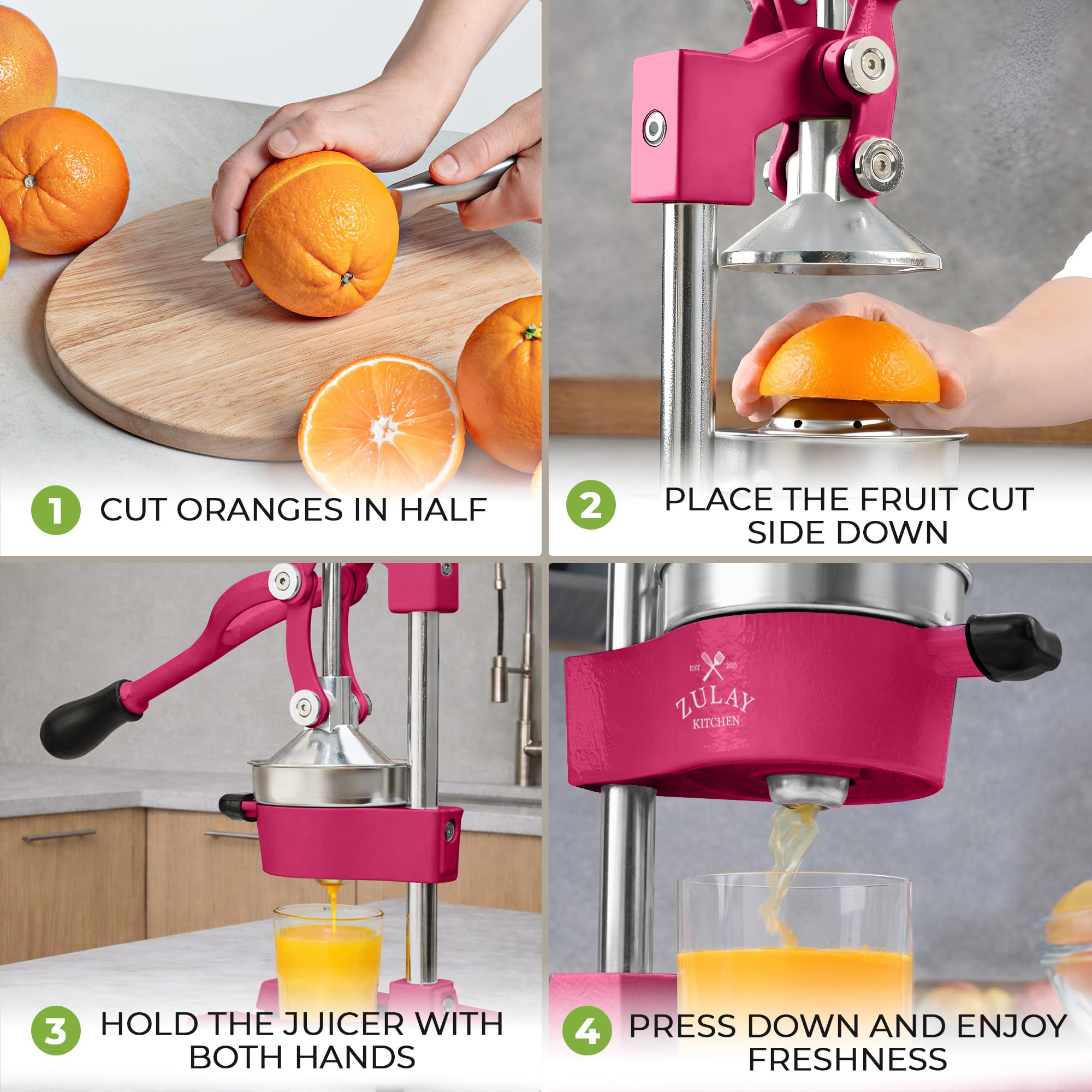 Zulay Kitchen Cast Iron Juicer - Easy-to-Clean Heavy-Duty Manual Juicer, Professional Citrus Juicer - Stainless Steel Lemon Squeezer - Manual Citrus Press & Orange Squeezer - Orange Juicer (Black)