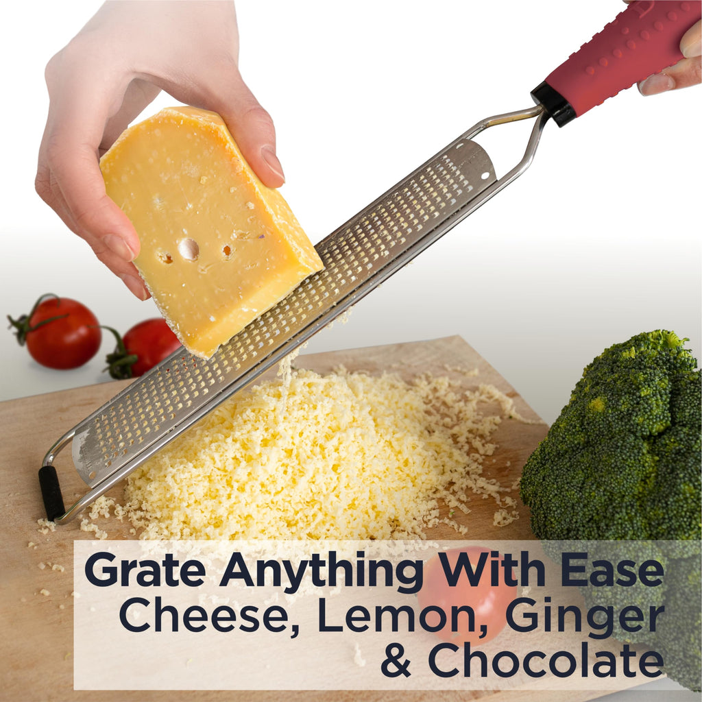 Deiss PRO Lemon Zester & Heavy Duty Cheese Grater & Vegetable Grater — Parmesan Cheese, Lemon, Garlic, Nutmeg, Chocolate, Fruits, Vegetables, Ginger Grater - Stainless Steel Cheese Shredder - Black