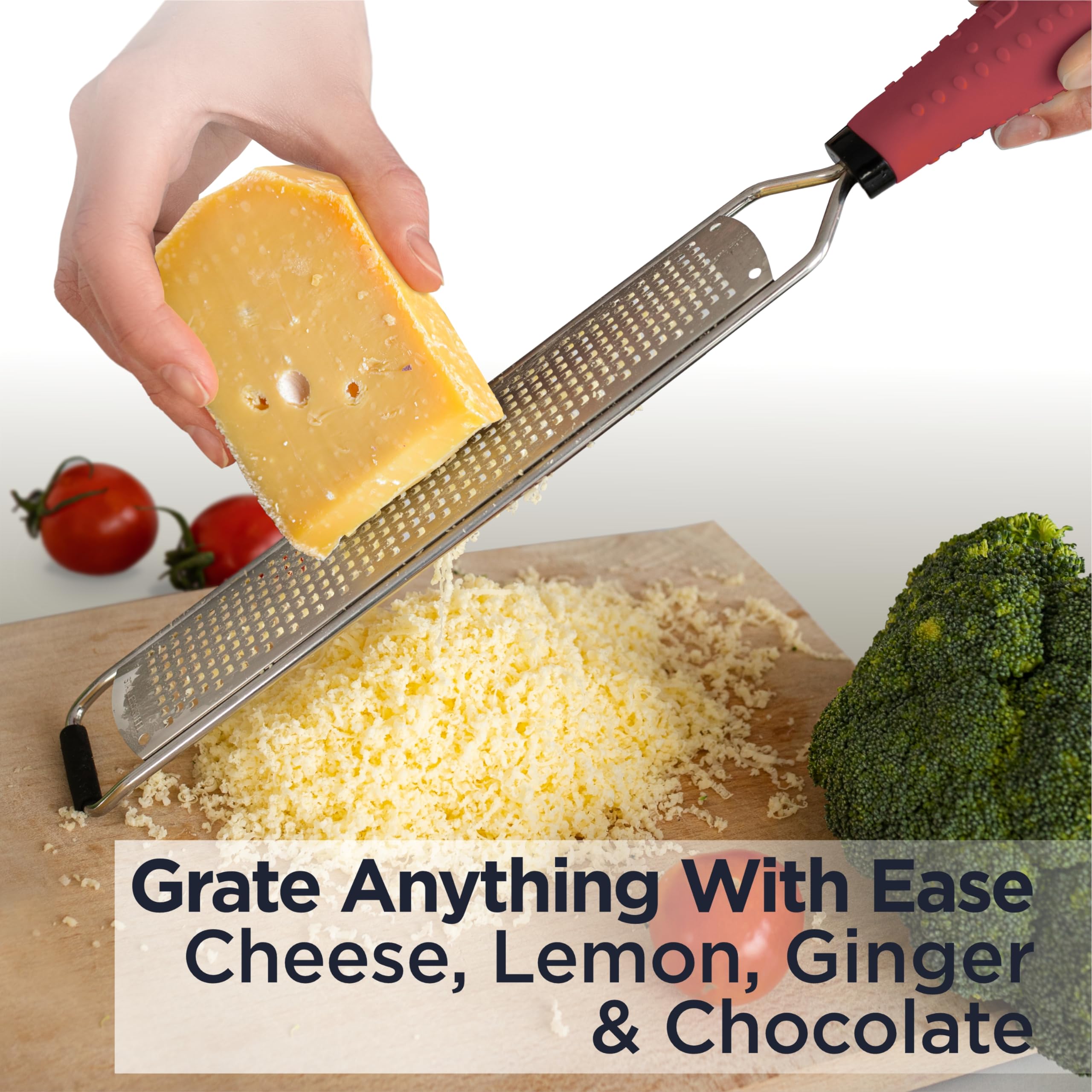 Deiss PRO Lemon Zester & Heavy Duty Cheese Grater & Vegetable Grater — Parmesan Cheese, Lemon, Garlic, Nutmeg, Chocolate, Fruits, Vegetables, Ginger Grater - Stainless Steel Cheese Shredder - Black