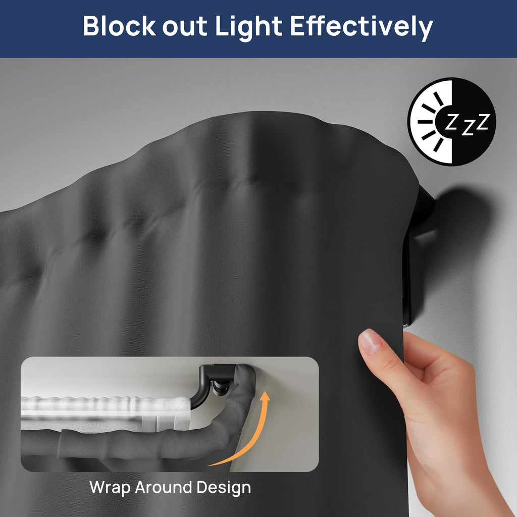 ENJOYBASICS Double Curtain Rod，Blackout Wrap-Around Curtain Rods for Windows 72 to 144 Inch，Adjustable from 32 to 144 Inch for Room Darkening Curtains, Matte Black