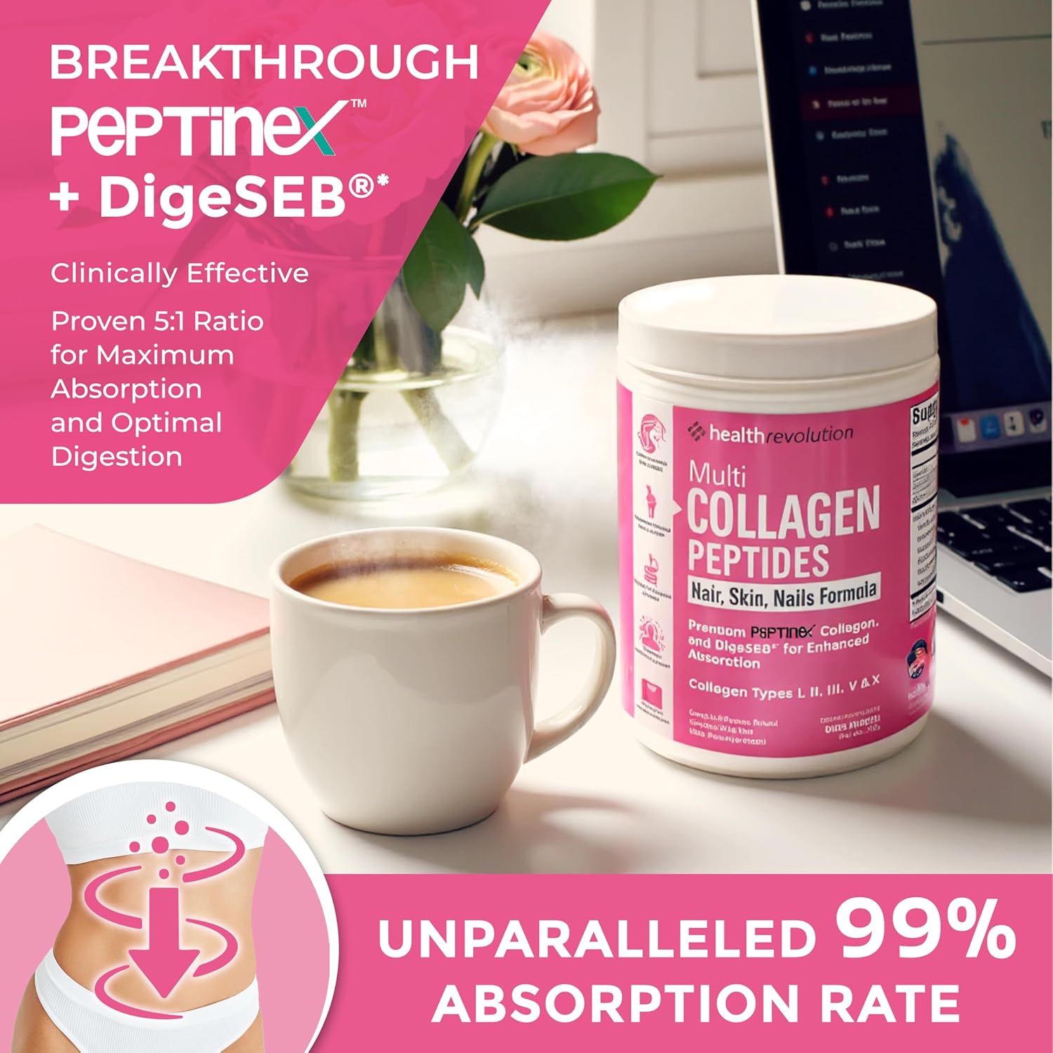Multi Collagen Protein Powder, Type I, II, III, V, X - 5 Hydrolyzed Collagen Peptides, Skin, Hair, Nails & Joints, Triple Refined for Easy Mixing, 99% Absorption Rate, Non-GMO, Gluten-Free, Unflavored