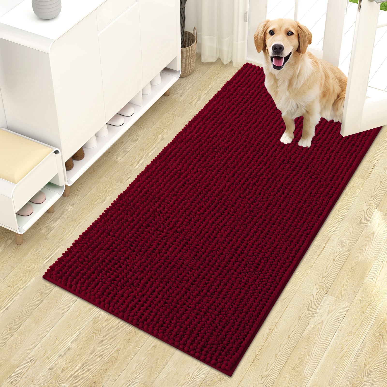 OLANLY Dog Door Mat for Muddy Paws 30x20, Ultra Absorbent Chenille Mud Doormat, Non-Slip Washable and Dirt Trapping Doormat for Indoor Entryway, Quick-Dry Indoor Pet Bed Mats for Dogs, Grey