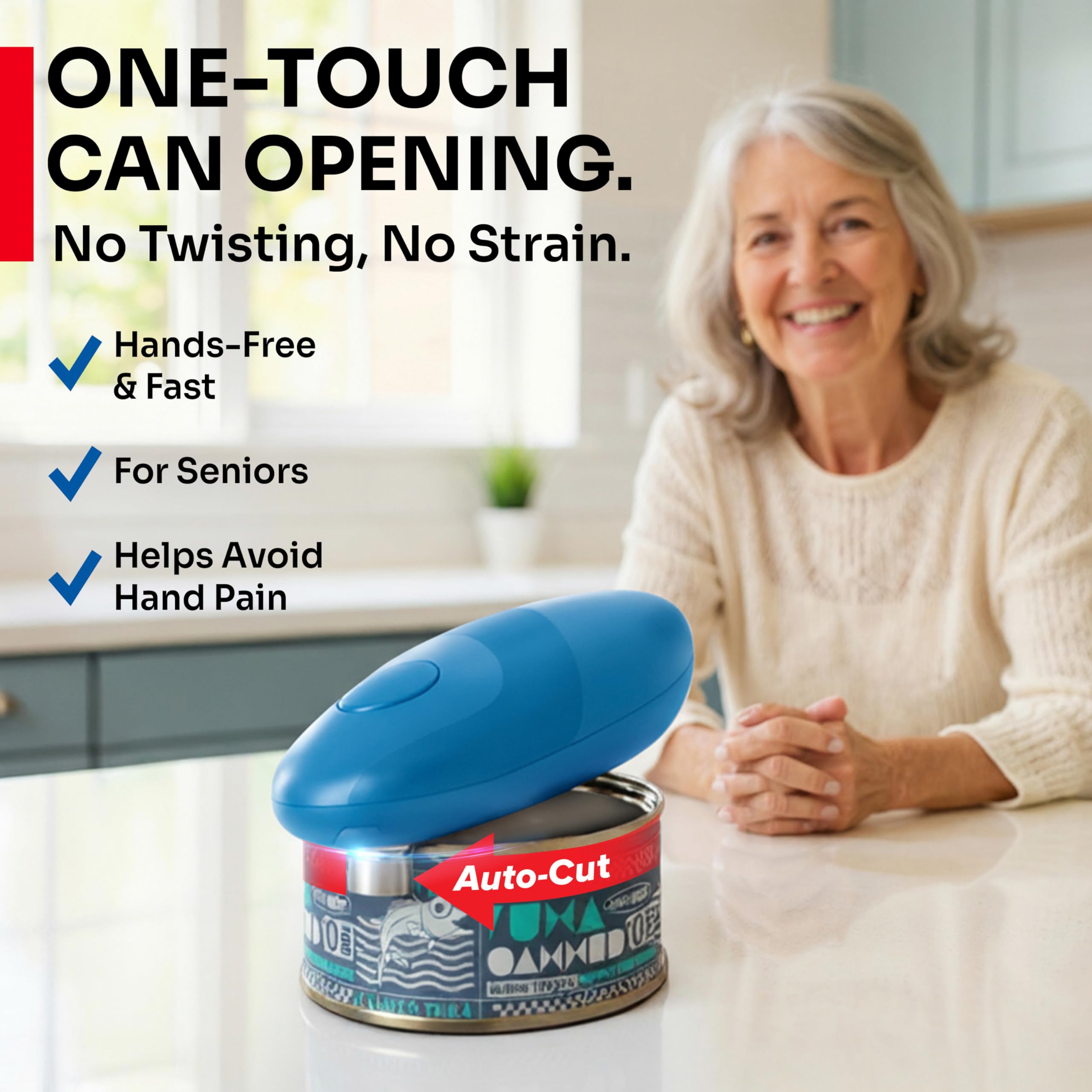 MUELLER HOME SmoothEdge Auto Electric Can Opener – Battery‑Operated One‑Touch w Magnet Lid Lifter – Portable Hands‑Free Automatic Can Openers for Seniors & Arthritis, Smooth‑Edge Cut Technology, Black