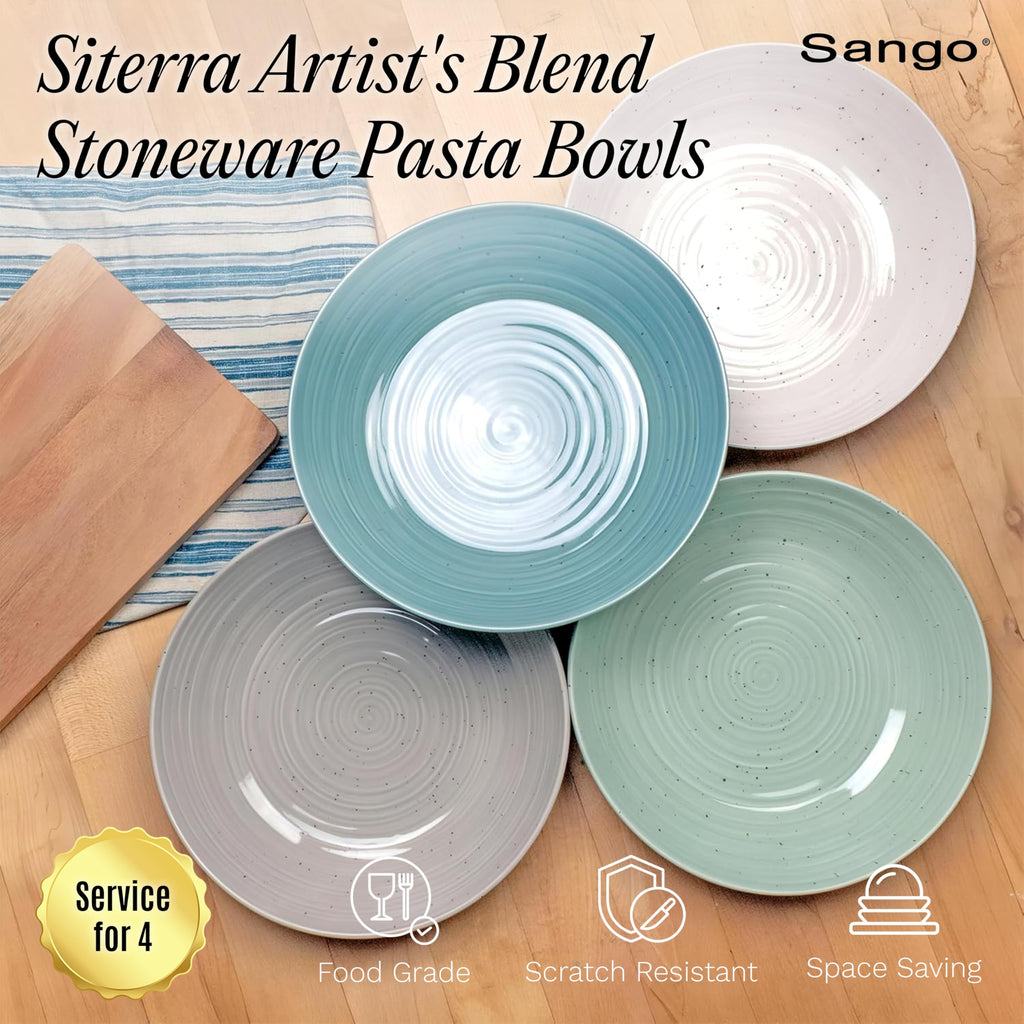 Sango Siterra Painter's Palette 16-Piece Stoneware Dinnerware Set - Service for 4, Ceramic Plates and Bowls Sets, Chip Resistant, Rustic Dishware, Microwave & Dishwasher Safe Kitchen Dishes