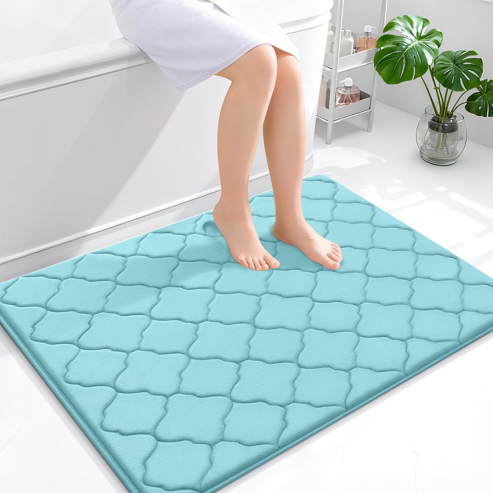 OLANLY Memory Foam Bath Mat Rug 24x16, Ultra Soft and Absorbent Bathroom Rugs, Non-Slip, Comfortable, Machine Washable Bath Carpet for Bathroom Floor, Tub, Shower and Home Decor Accessories, Black