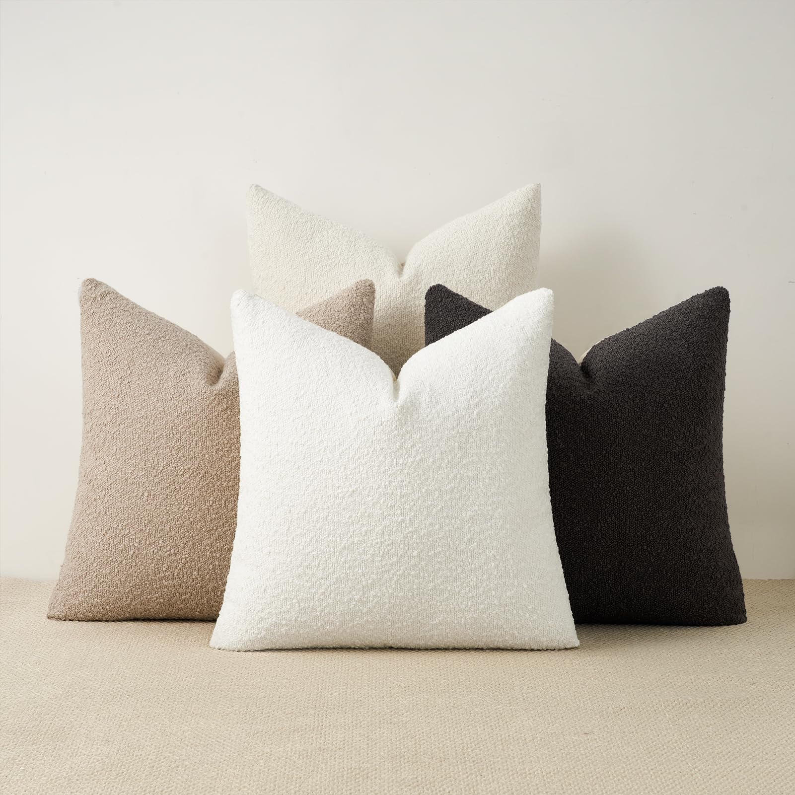 Topfinel Boucle Decorative Pillow Covers 18x18 Inches Set of 4 Neutral Cream Ivory White Pillowcase with Linen Cotton Back Chair Sofa Modern & Minimal Living Room Spring Home Decor