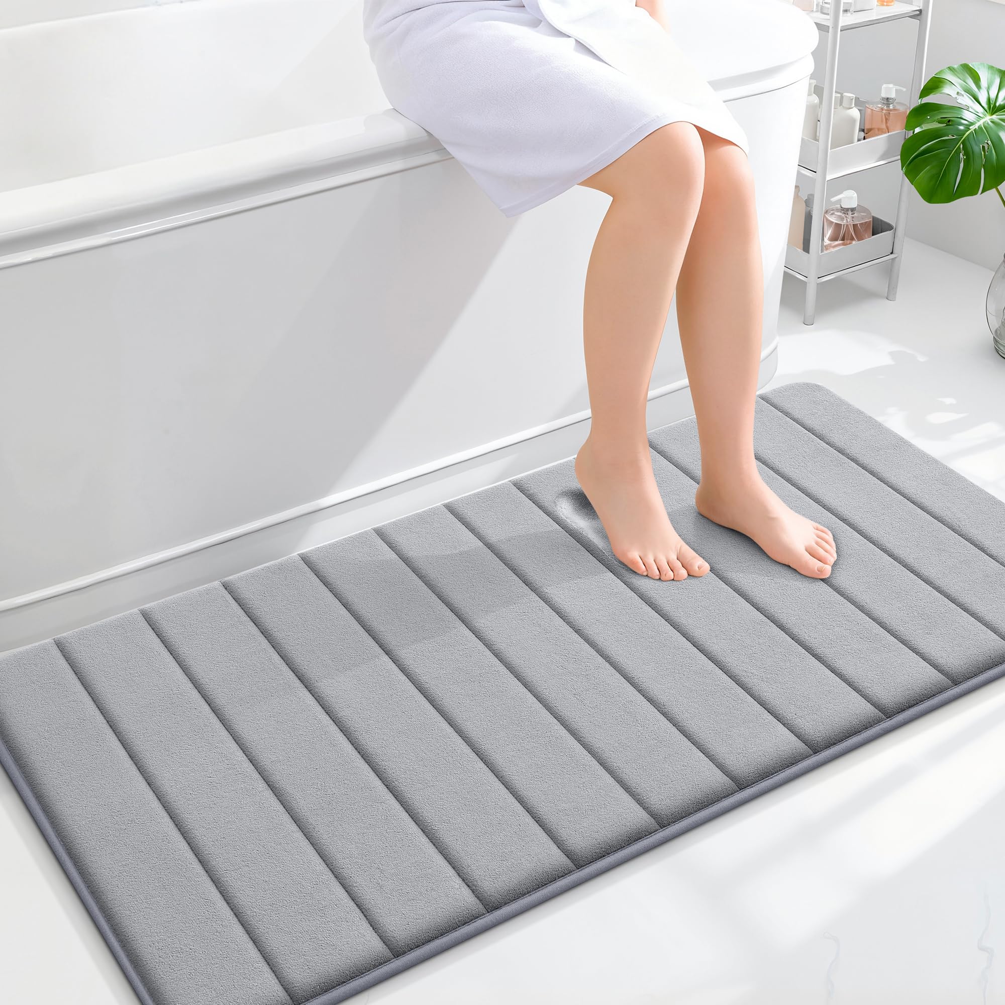 OLANLY Memory Foam Bath Mat 30x20, Super Soft Absorbent Bathroom Rugs, Quick Dry, Machine Washable Shower Floor Rugs, Bathmat Carpet, Bathroom Home Decor Accessories, Grey