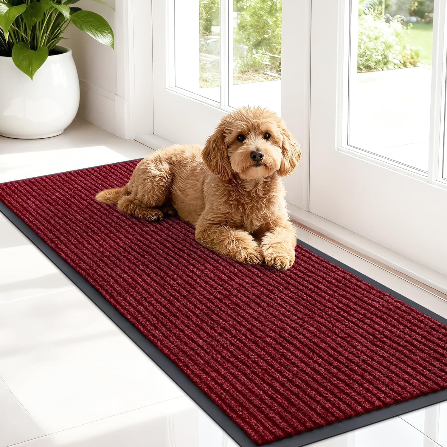 OLANLY Front Door Mat Indoor Outdoor Entrance, Waterproof Heavy Duty Doormat, Fade Resistant, Low Profile, Easy Clean Patio Porch Welcome Floor Mats for Entry, 29.5x17, Beige