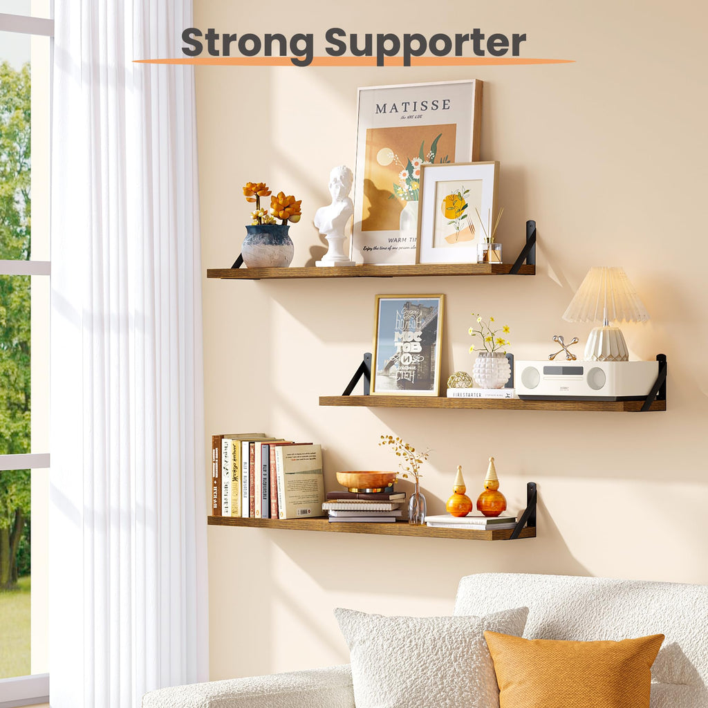 upsimples Floating Book Shelves for Wall, 15.7 Inches Wood Shelves for Living Room, Bathroom, Bedroom, Kitchen Storage and Decoration, White
