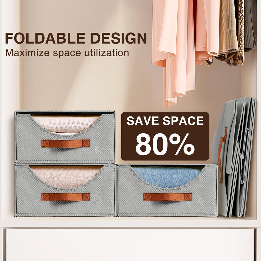 Homsorout Stackable Storage Drawers - Collapsible Storage Bins with Drawers, 4 Pack Closet Shelf Organizer Basket, Fabric Pull Out Organizer for Bedroom, Living Room, Dorm, Beige