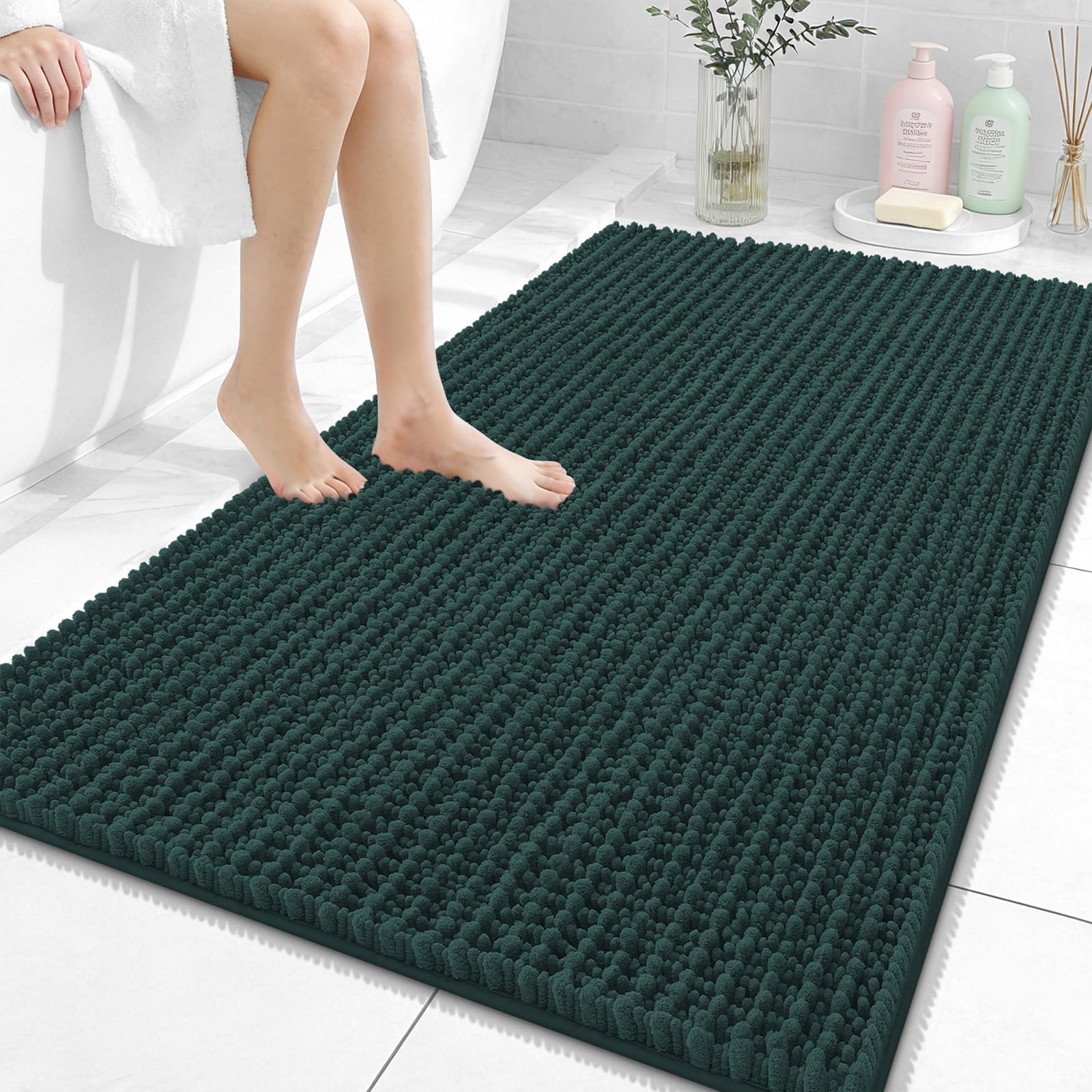OLANLY Bathroom Rug Mat 30x20, Thick Soft and Absorbent Chenille Bath Mat, Non-Slip Rubber Backing, Machine Washable Quick Dry Bath Rugs for Tub Shower Floor, Home Decor Accessories, Grey