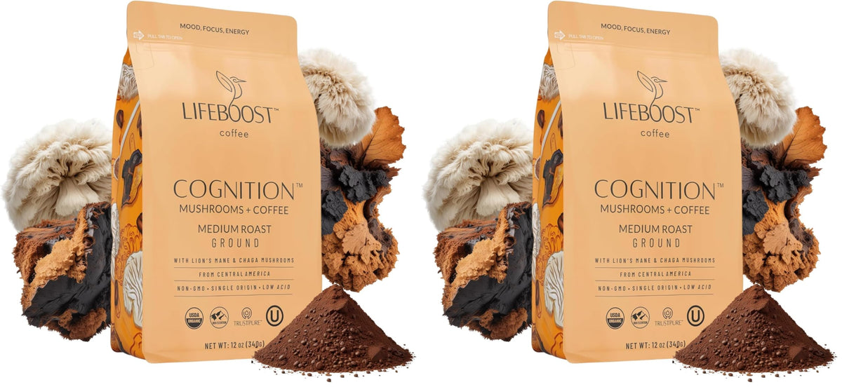 Lifeboost Cognition Mushroom Ground Coffee, Organic Low Acid, 12oz
