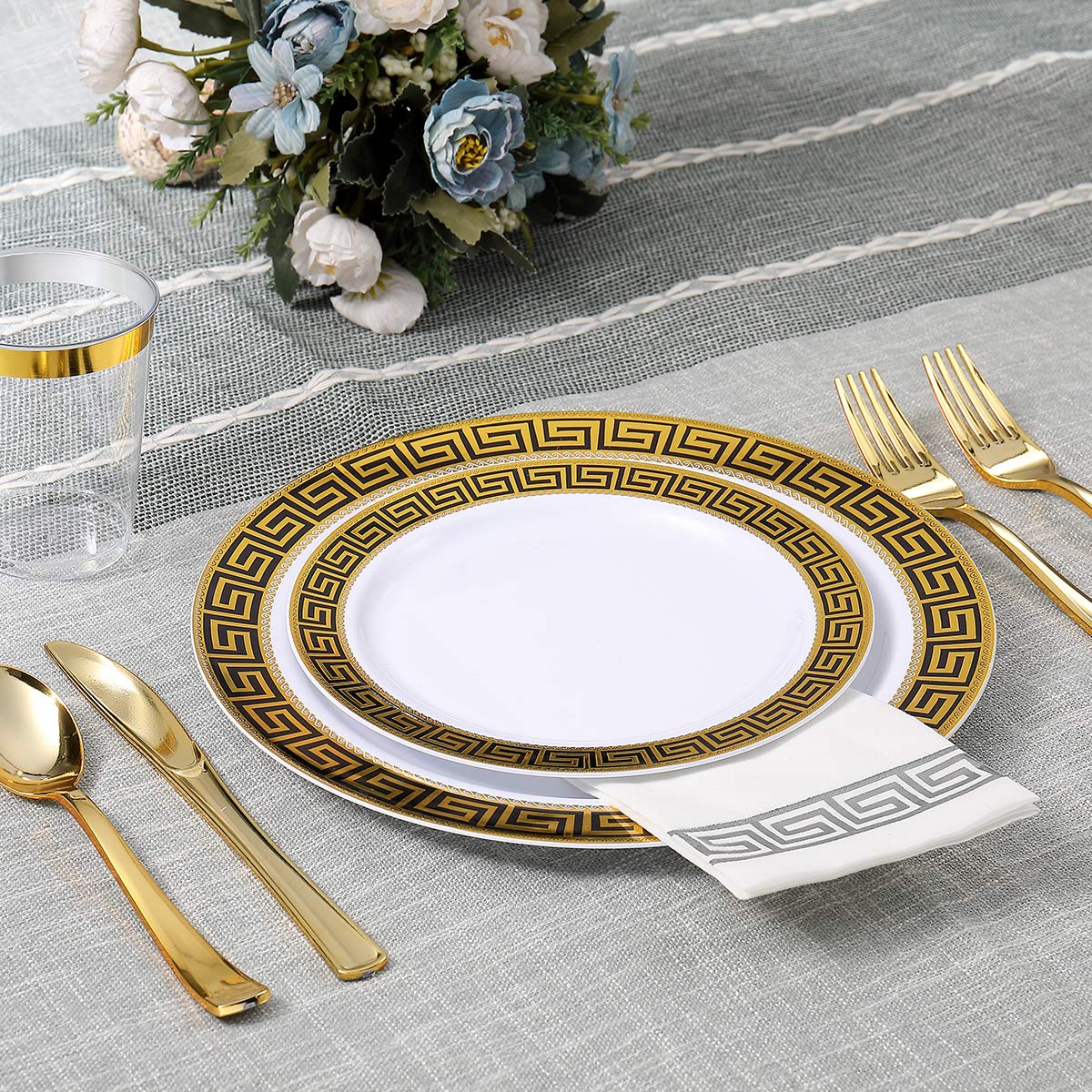 Vplus 200 PACK Guest Towels Disposable Bathroom, Decorative Bathroom Napkins, Soft and Absorbent Disposable Dinner Napkins Cloth Like for Kitchen, Parties, Weddings, Christmas Party（Gold)