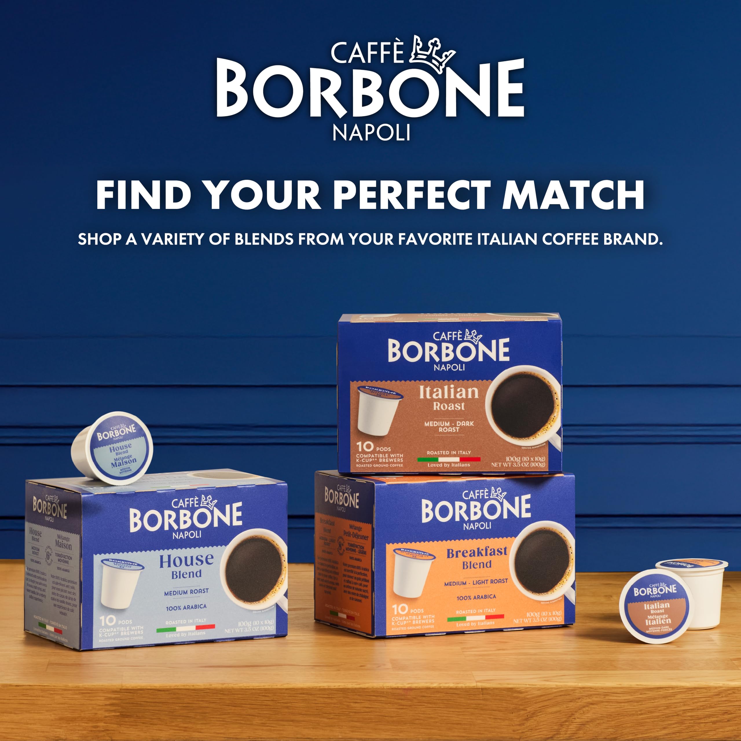 Caffè Borbone Italian Roast Coffee (60 Count) – Medium Dark Roast, Arabica & Robusta Blend, Roasted in Italy for a Bold, Smooth Taste – Single Serve Coffee Pods Compatible with K-Cup Brewers