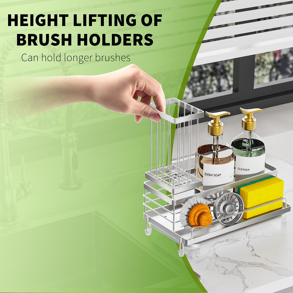 Cisily Large Capacity Kitchen Sink Caddy Organizer, Rustproof Non-Slip Sponge Holder With Dish Brush Holder Organizer, Kitchen Organization and Storage, Essentials Accessories for Countertop