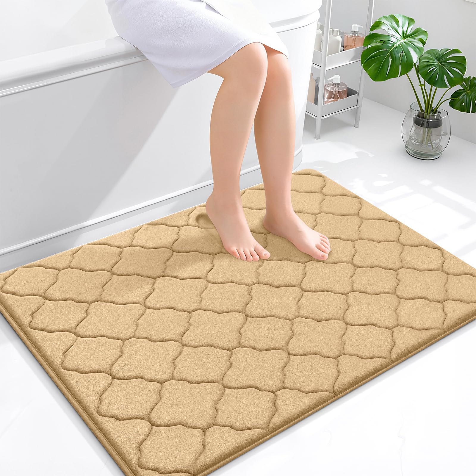 OLANLY Memory Foam Bath Mat Rug 24x16, Ultra Soft and Absorbent Bathroom Rugs, Non-Slip, Comfortable, Machine Washable Bath Carpet for Bathroom Floor, Tub, Shower and Home Decor Accessories, Black