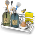 Cisily Kitchen Sink Caddy Organizer, Rustproof Non-Slip Soap Dish Dispenser Brush, Sponge Holder, Silver