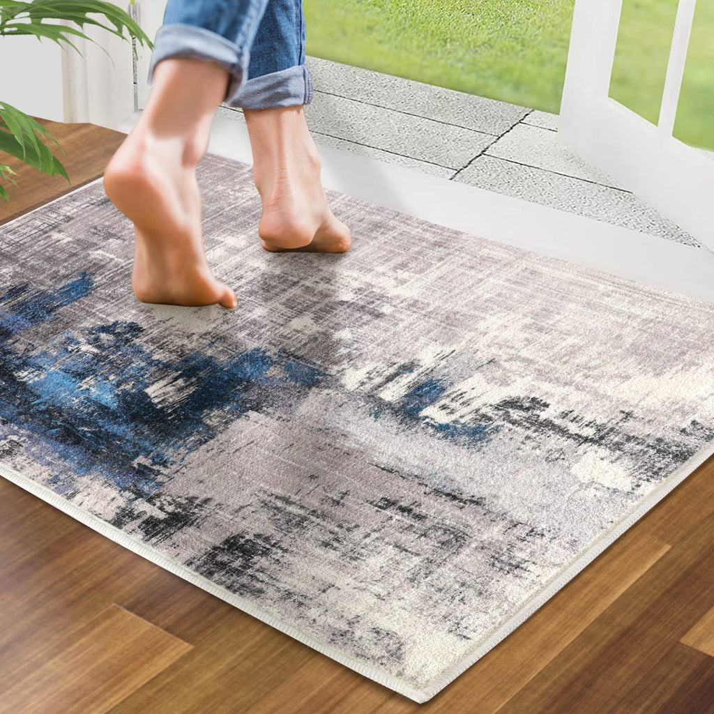 CRISTGEE Door Mat, Front Indoor Door Mat Faux Wool Non-Slip Entryway Rug Absorbent Abstract Throw Rug for Indoor Entrance Hallway Laundry Room, High Traffic Areas, 20X32 Inches, Gray Washable