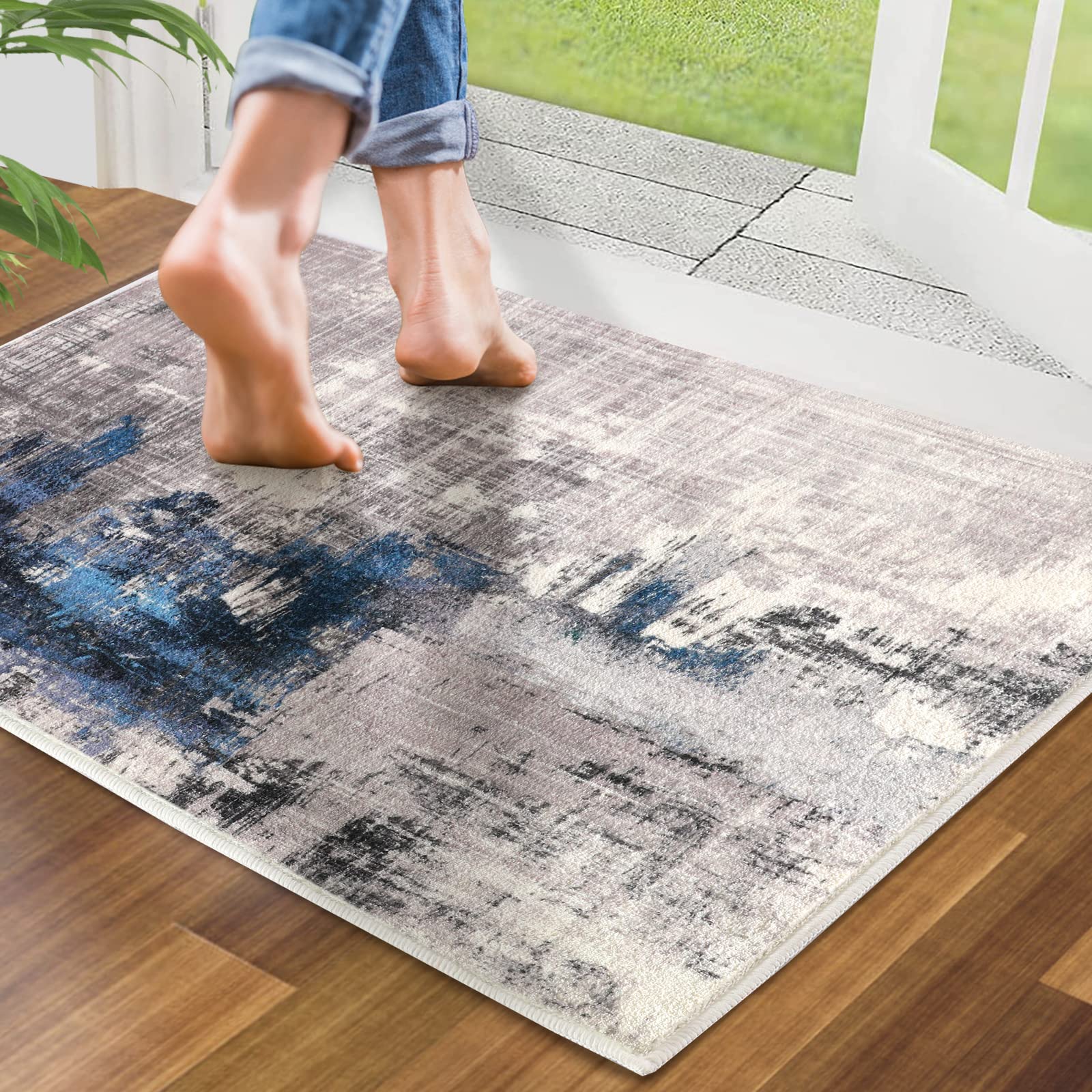 CRISTGEE Door Mat, Front Indoor Door Mat Faux Wool Non-Slip Entryway Rug Absorbent Abstract Throw Rug for Indoor Entrance Hallway Laundry Room, High Traffic Areas, 20X32 Inches, Gray Washable