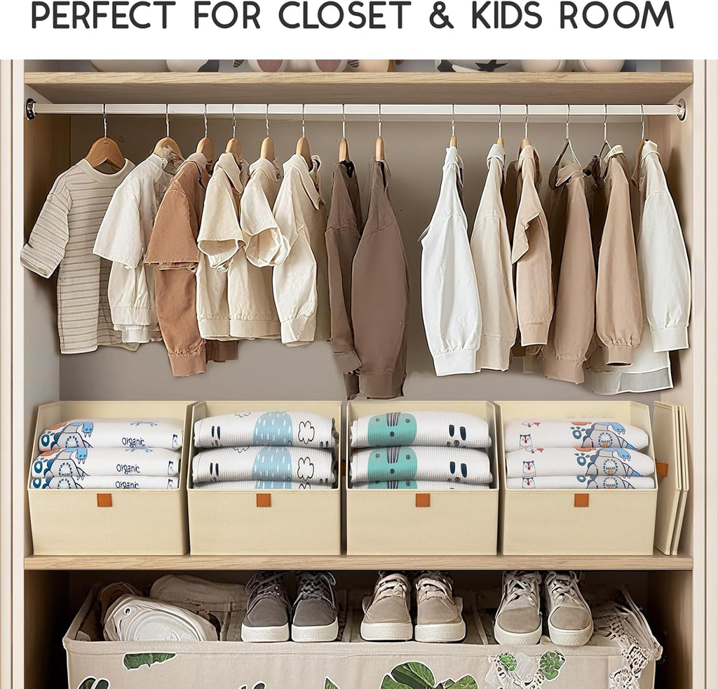 Homsorout Fabric Closet Storage Cubes - 8 Pack Square Storage Bins with Dual Handles for Clothes, Towels, Toys, Cube Storage Organizers for Bedroom, Nursery, Shelves, Closet, Small Spaces, Beige