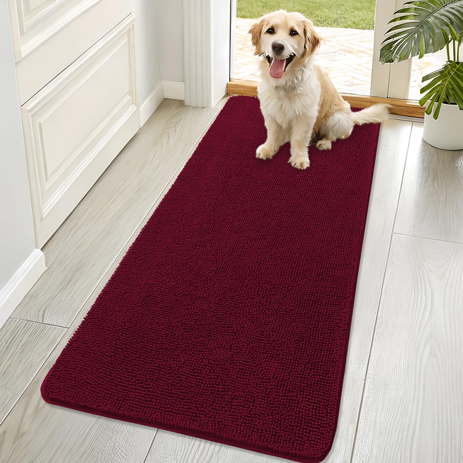 OLANLY Dog Door Mat for Muddy Paws 30x20, Absorbs Moisture and Dirt, Absorbent Non-Slip Washable Doormat, Quick Dry Chenille Mud Mat for Dogs, Entry Indoor Entryway Carpet for Inside Floor, Grey